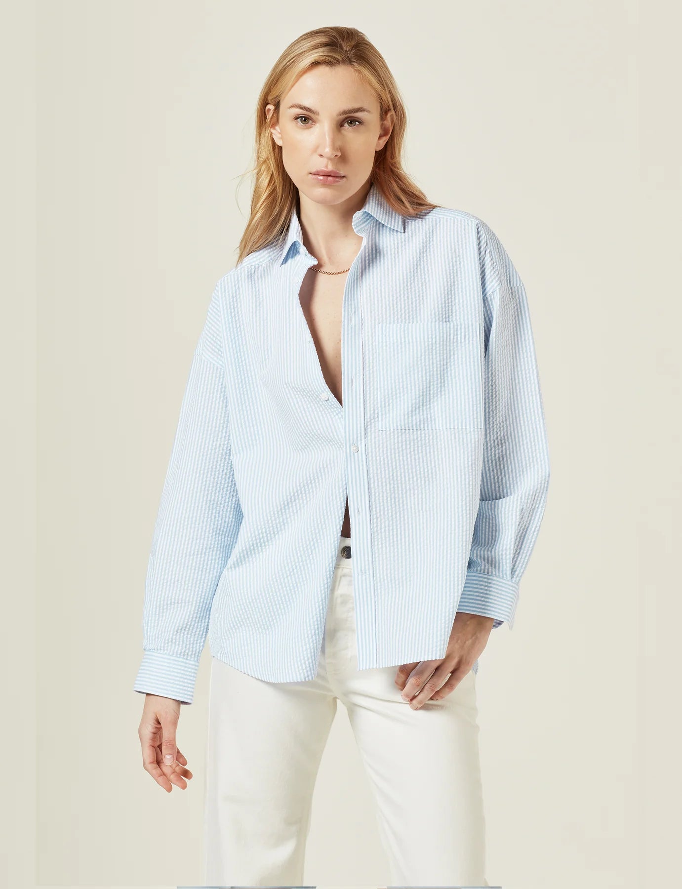 The Weekend: Seersucker Rain Blue Stripe