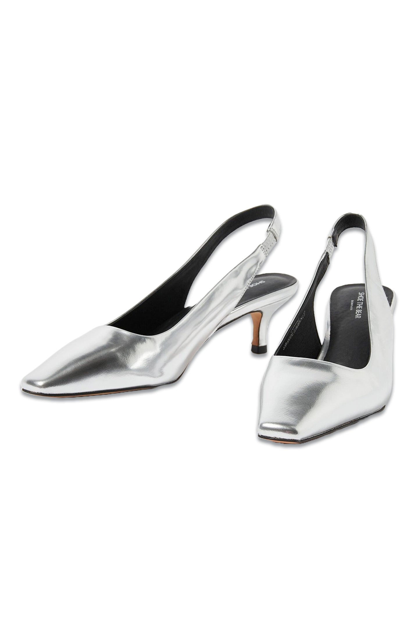 Shoe The Bear Maxine Silver Leather Heeled Slingbacks
