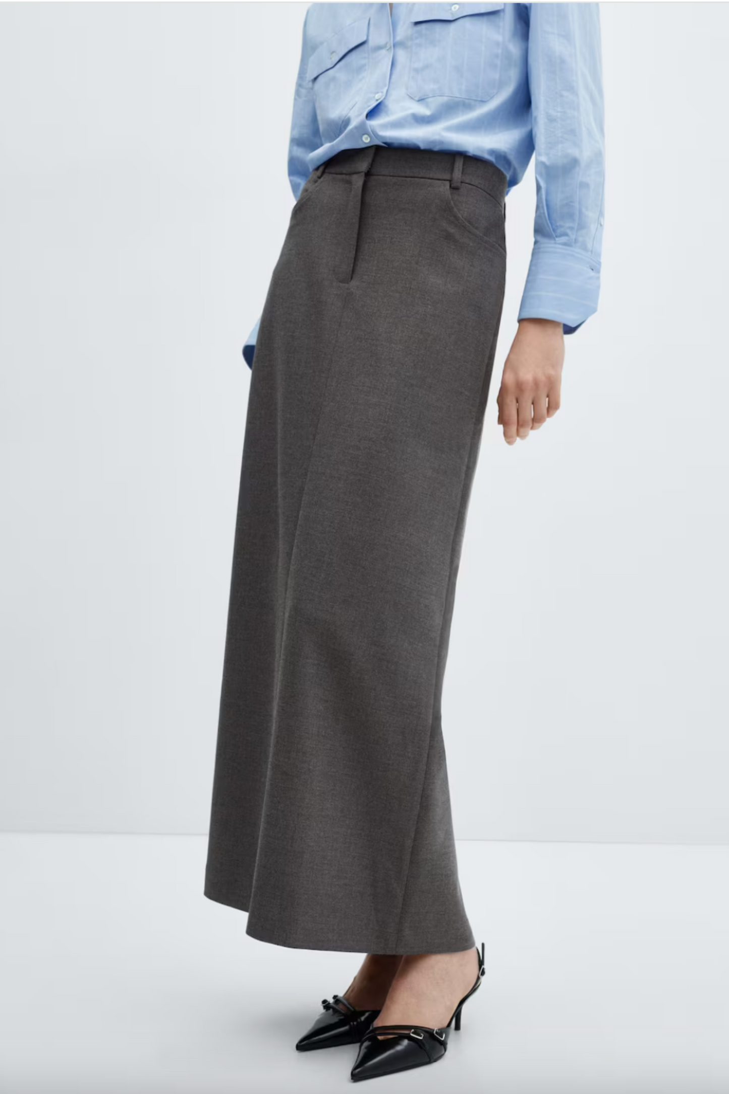 Grey Slit Long Skirt