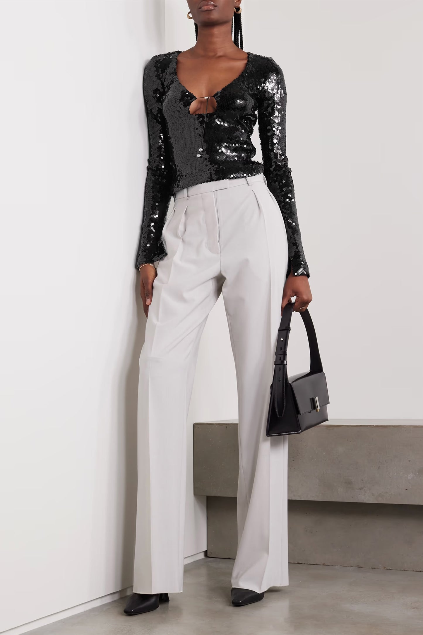 Solaris Cutout Sequined Stretch-tulle Top