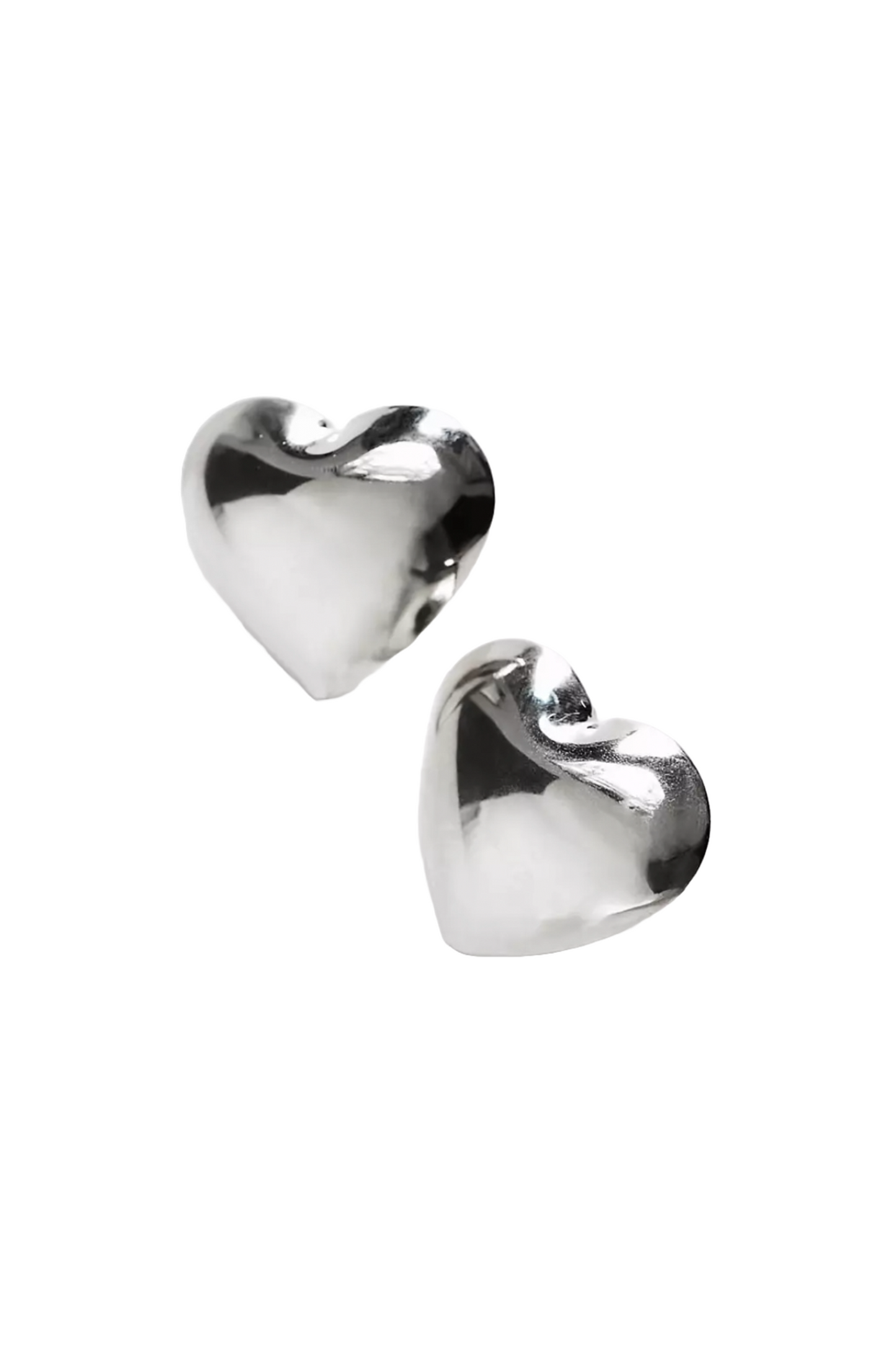 Stud Earrings with Oversized Puff Heart in Silver Tone
