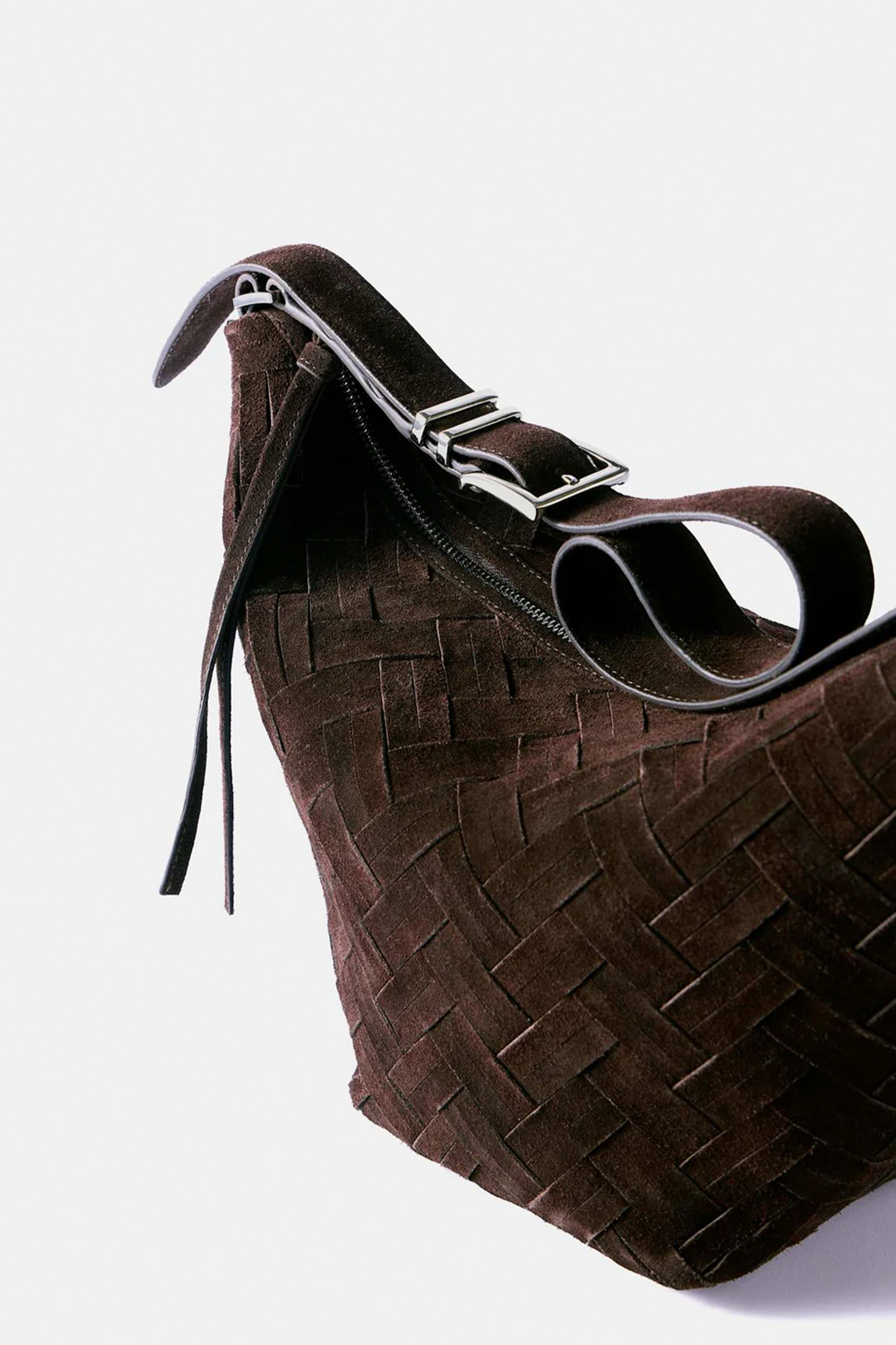 Stevie Brown Suede Woven Sling Bag