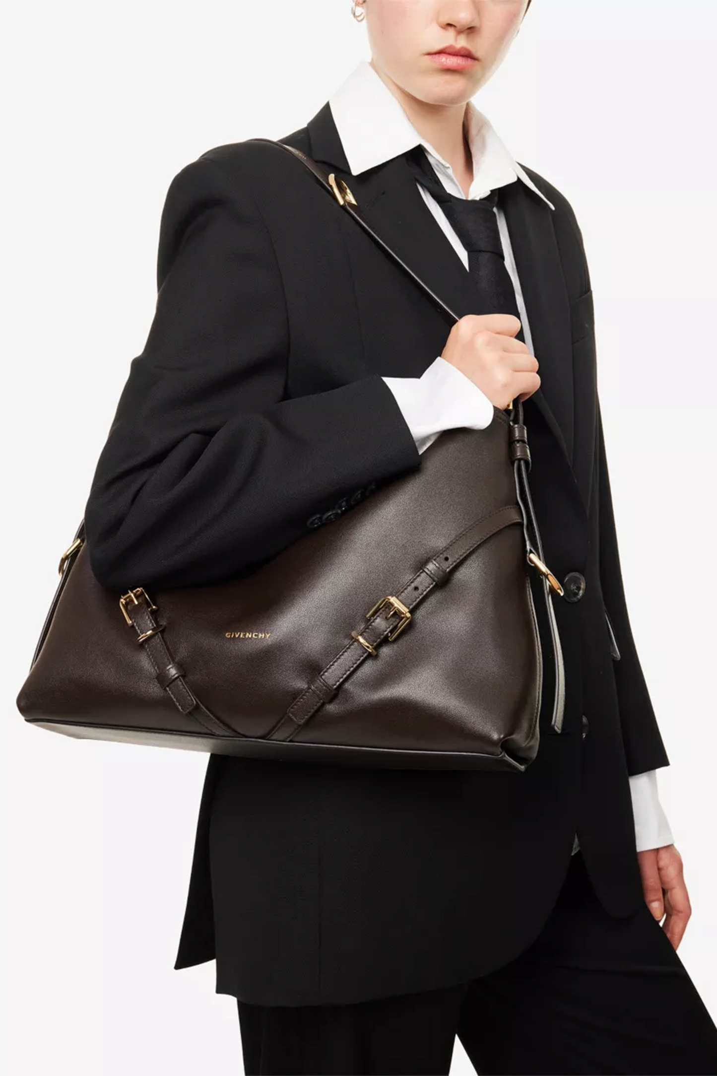 Voyou Medium Shiny Leather Shoulder Bag