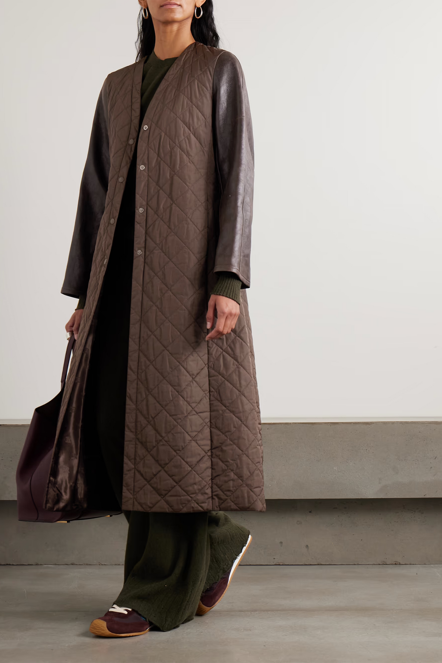Berta Leather-trimmed Quilted Shell Coat