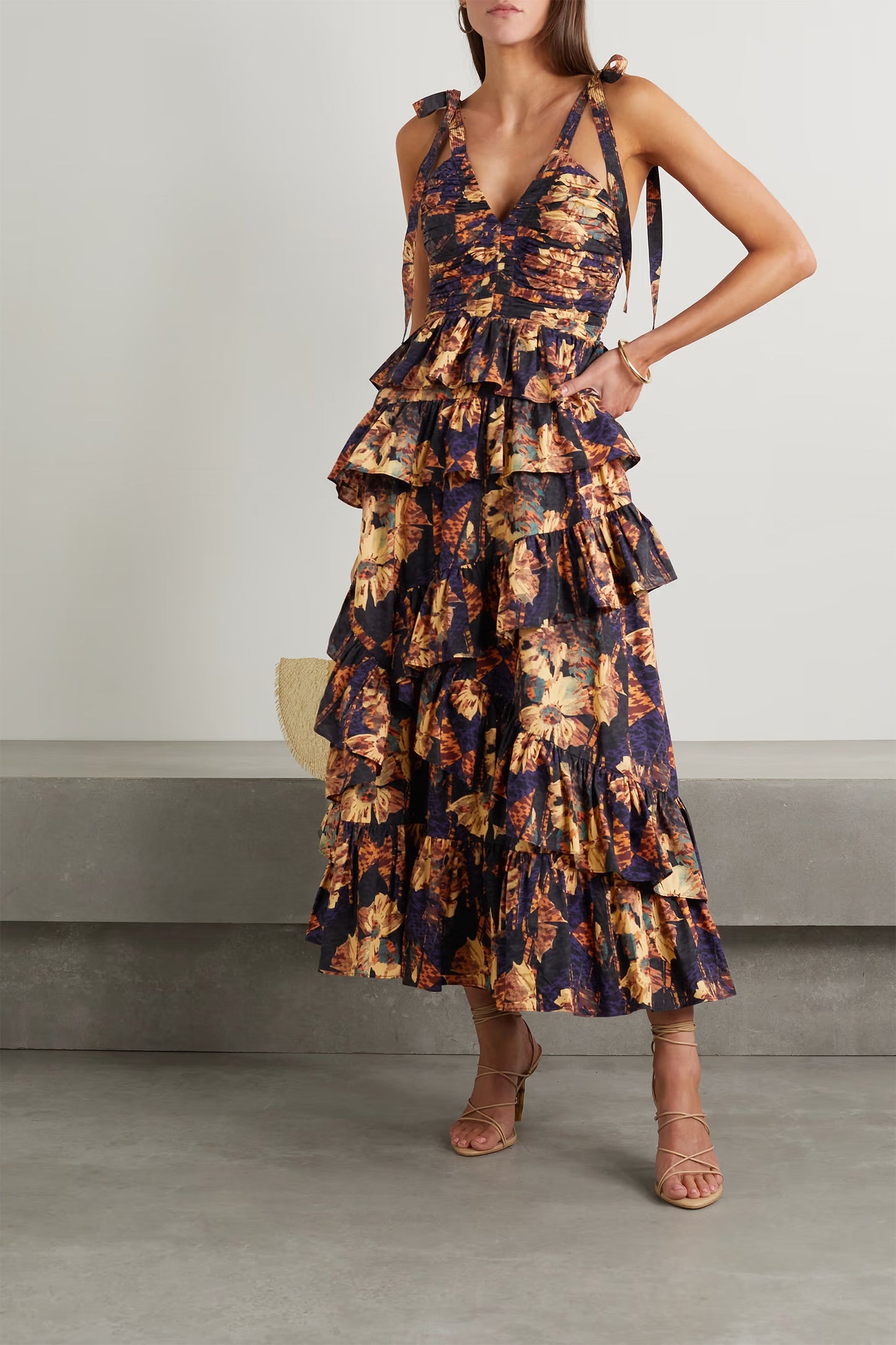 Candace Ruffled Printed Cotton-voile Midi Dress