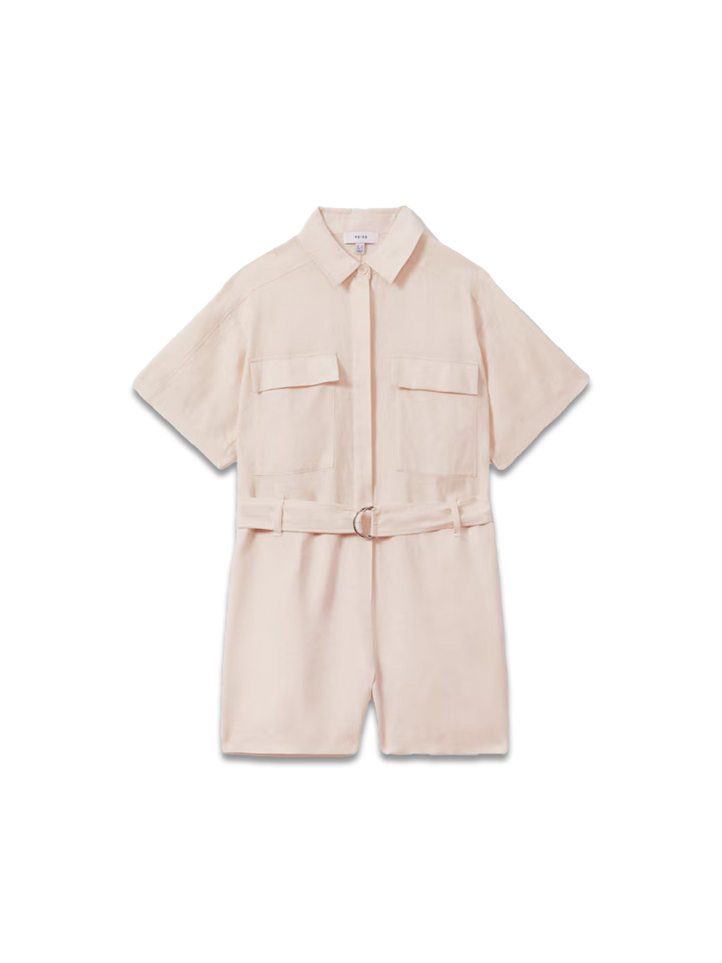 Linen Belted Playsuit in Pink