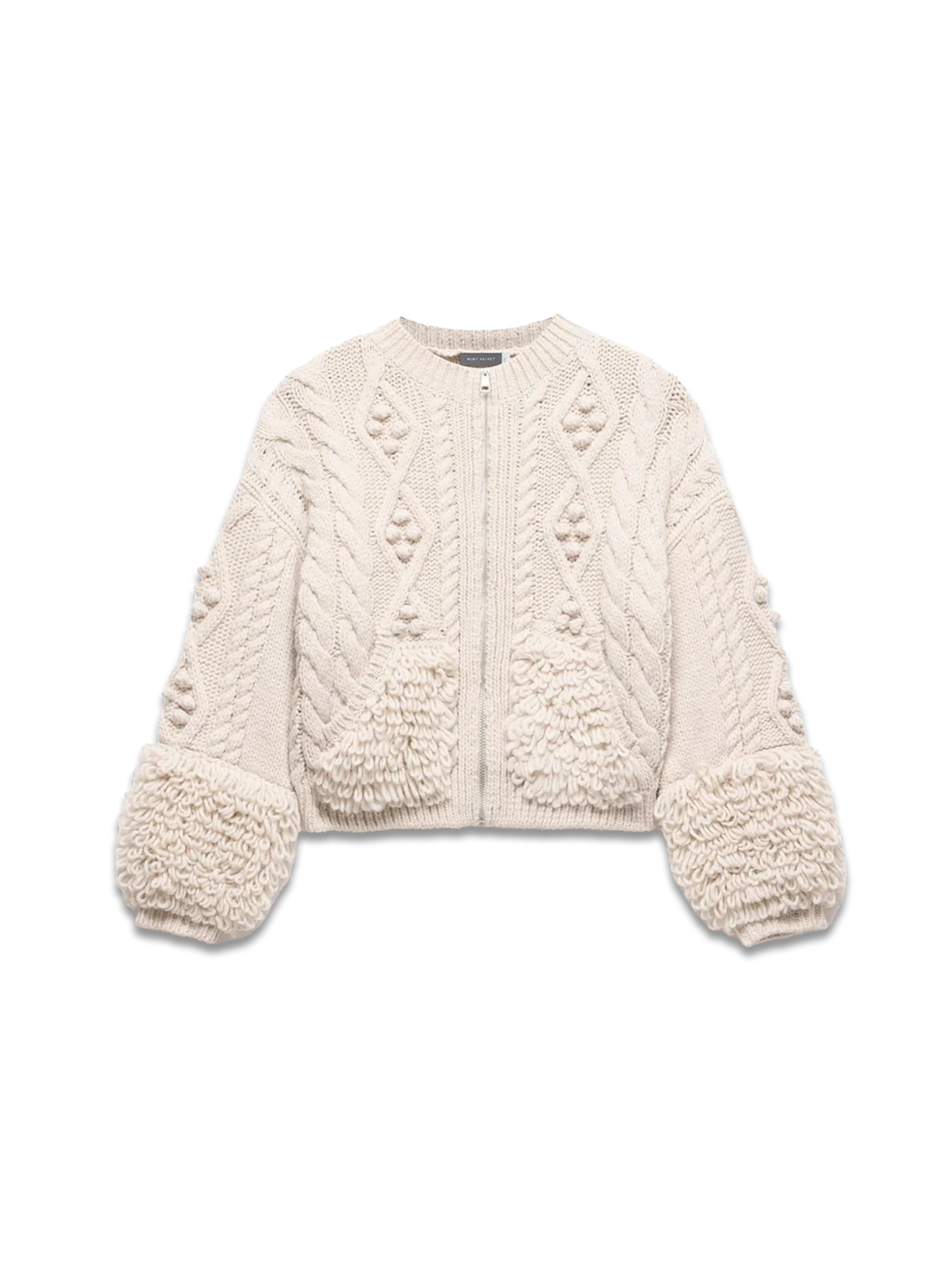 Neutral Cable Knit Zip Cardigan