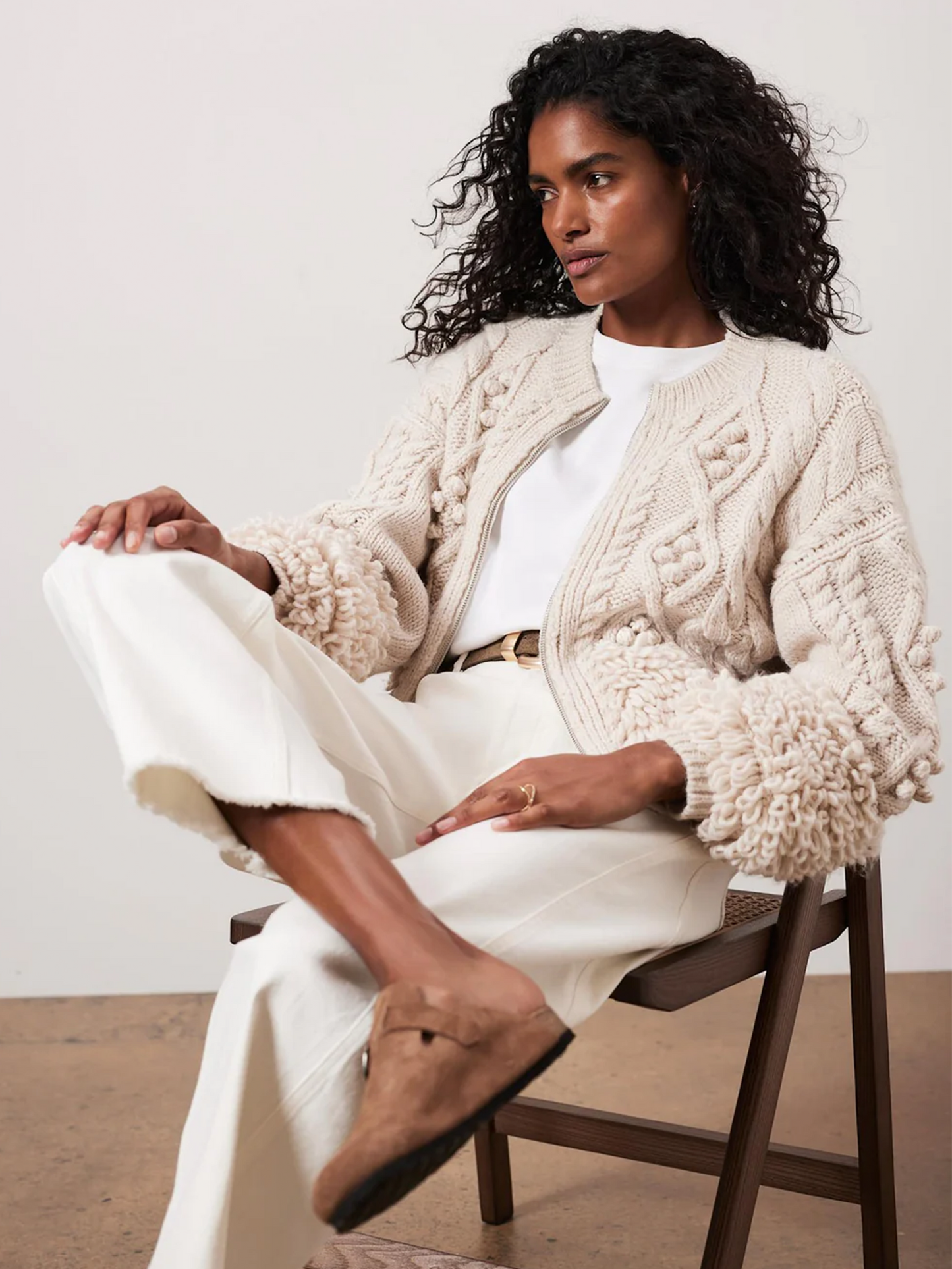 Neutral Cable Knit Zip Cardigan