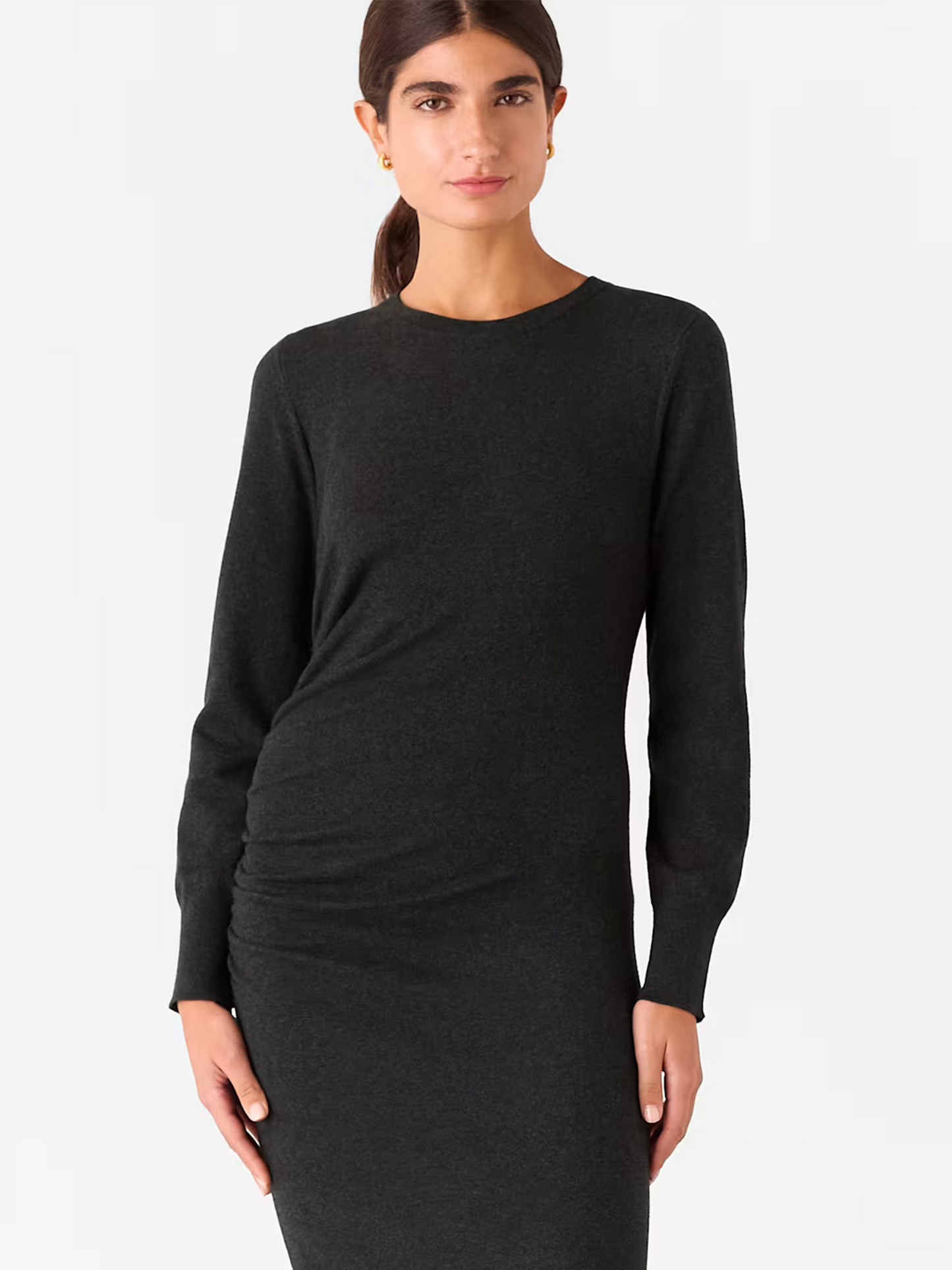 Dark Grey Gathered Side Midi Knit Dress