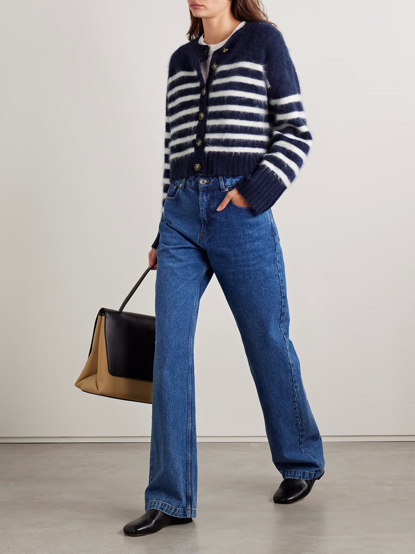 Striped brushed-cashmere cardigan