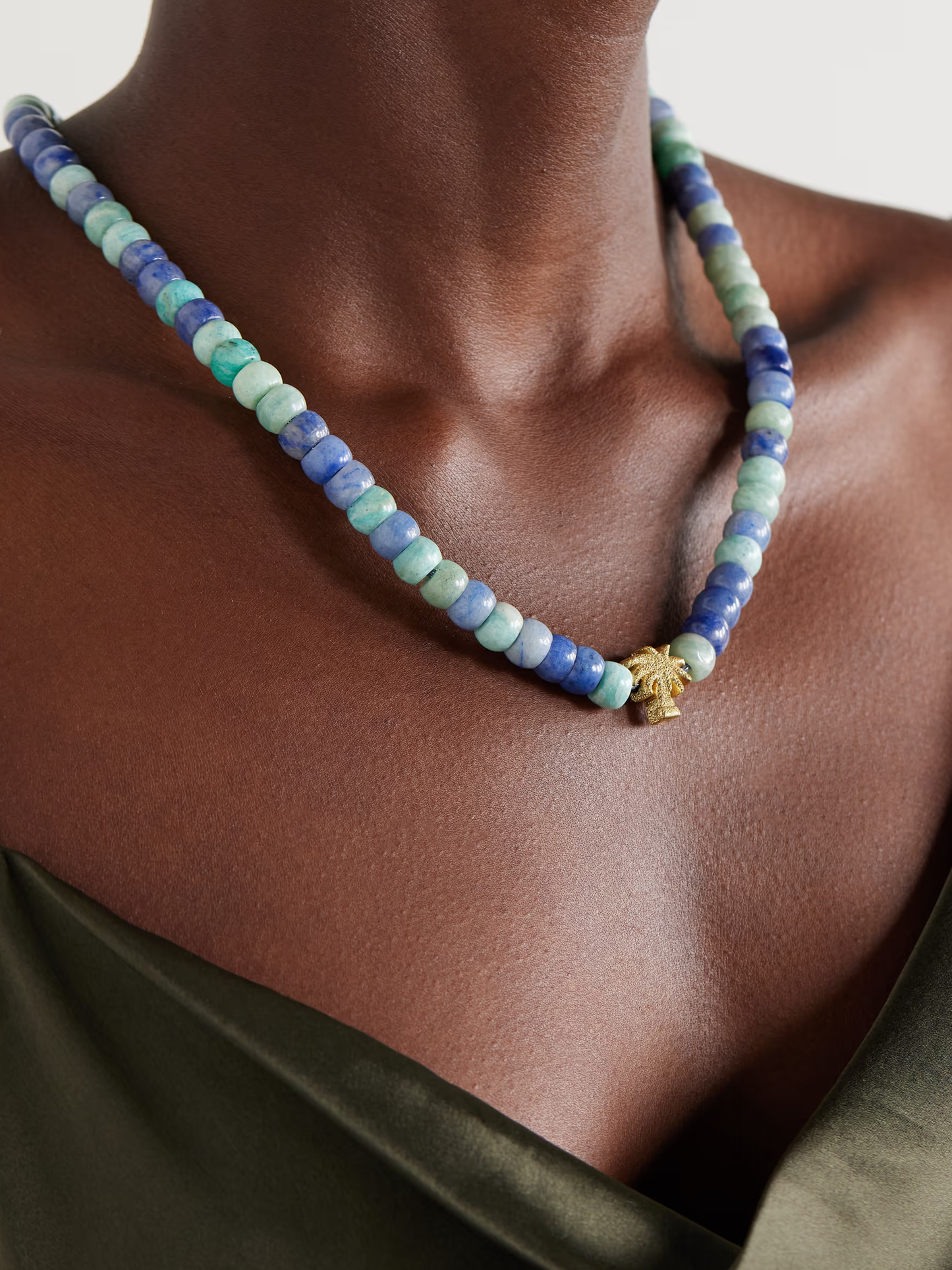 La Palma Forte 18-karat gold, amazonite and blue agate necklace