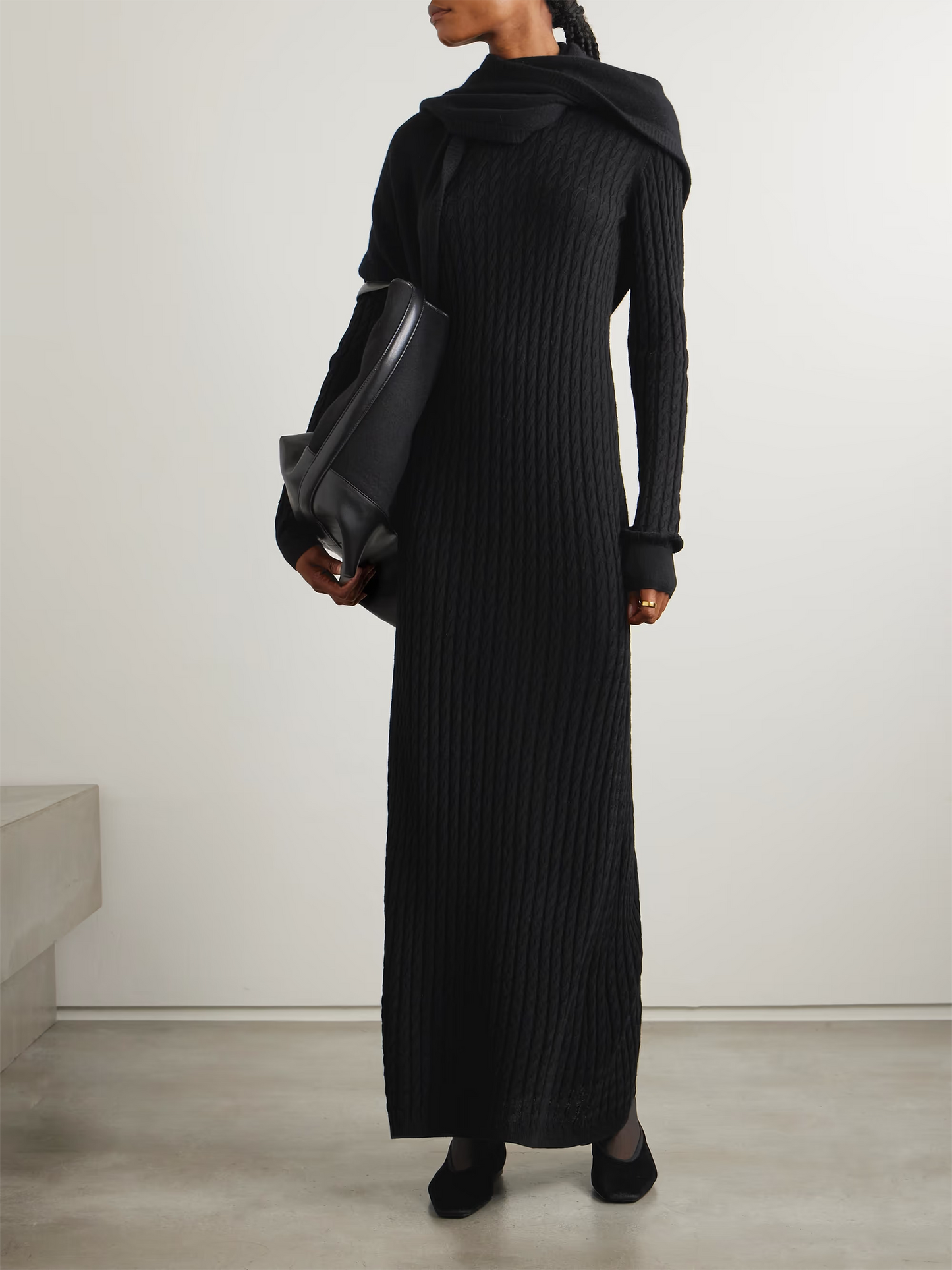 Cable-knit wool maxi dress