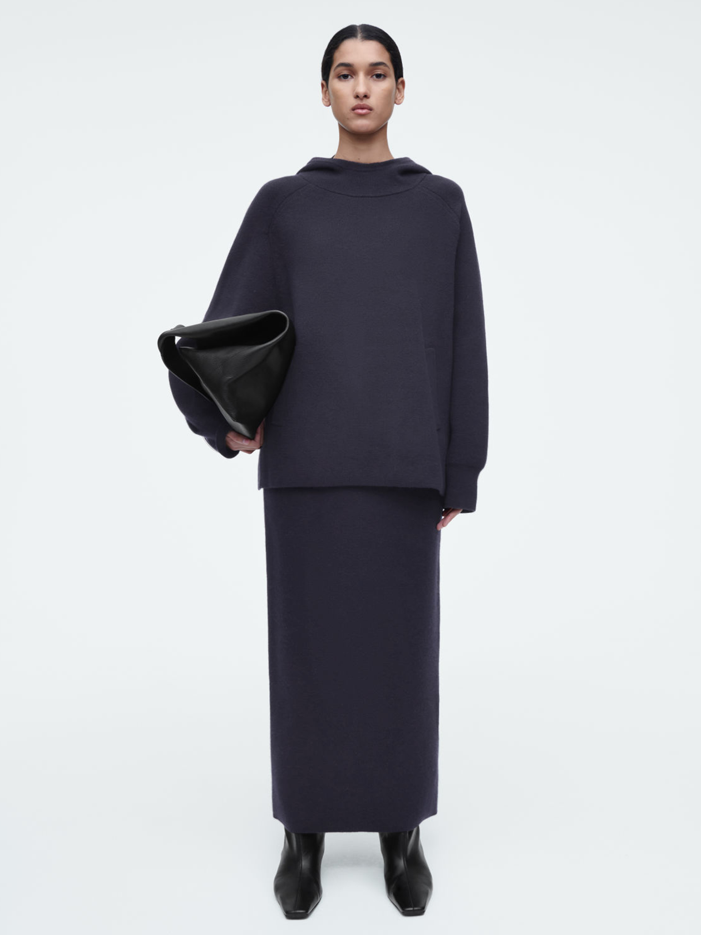 Oversized Double-Faced Wool Hoodie and Skirt Set