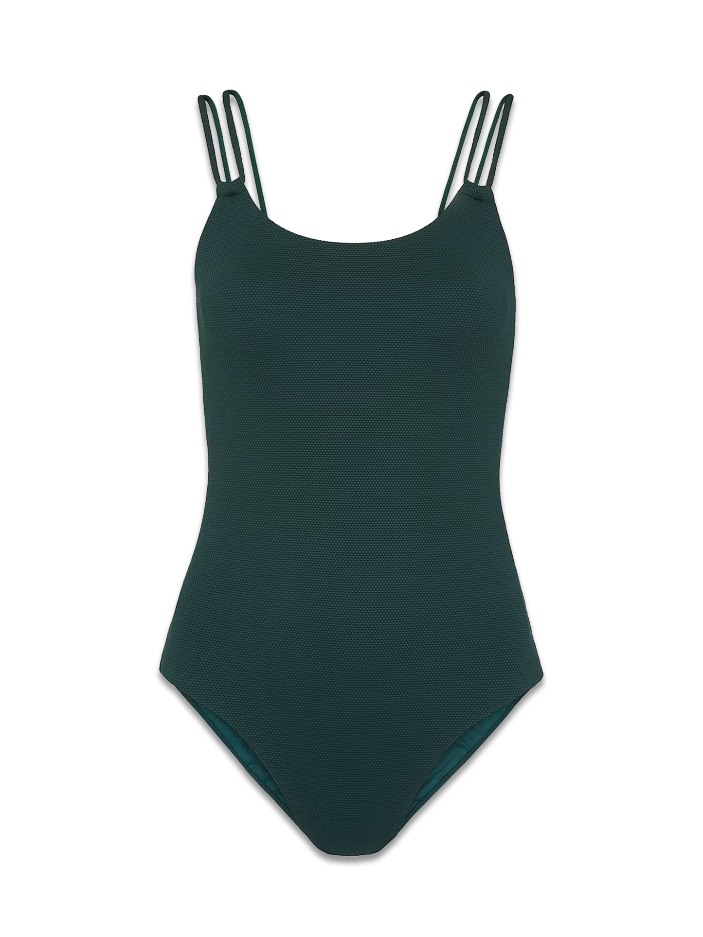 Dark Green Double Strap Textured Swimsuit