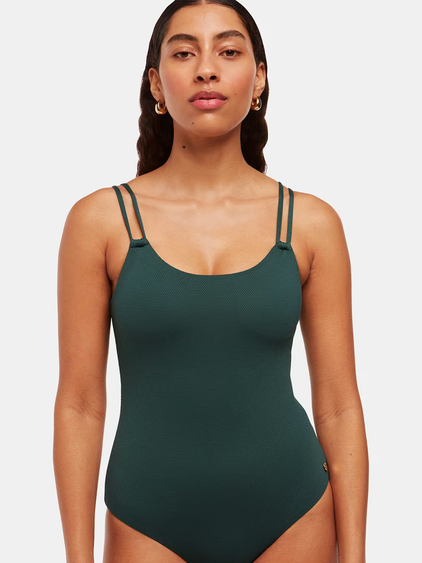 Dark Green Double Strap Textured Swimsuit