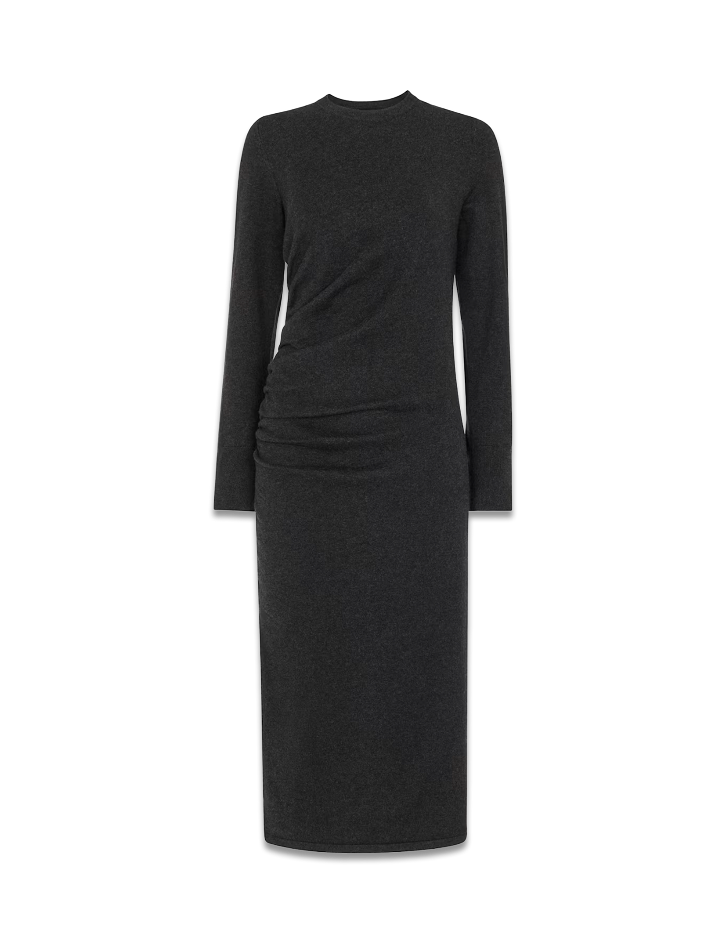 Dark Grey Gathered Side Midi Knit Dress
