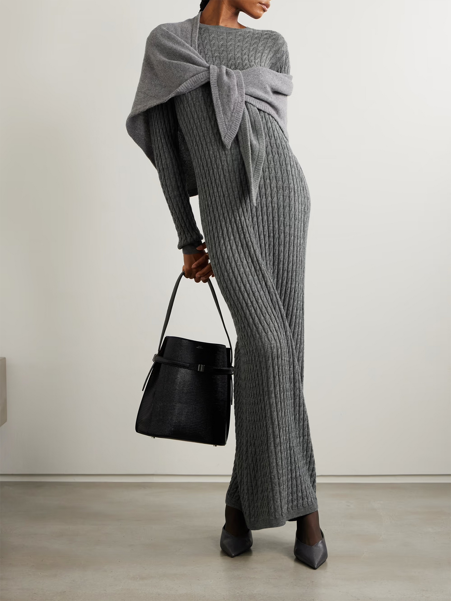 Cable-knit wool maxi dress