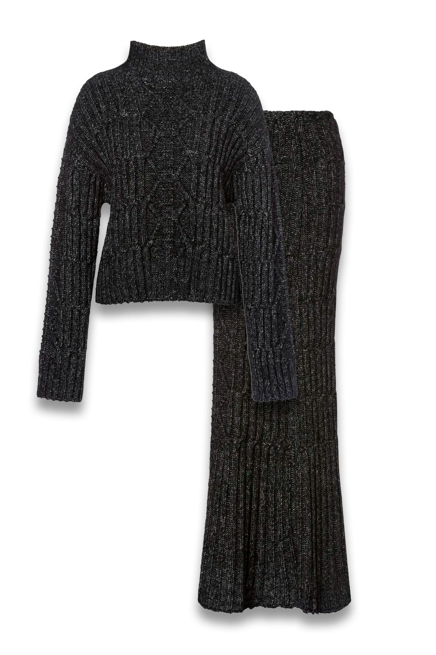 High-neck Chunky-knit Jumper and Cable-Knit Maxi Pencil Skirt