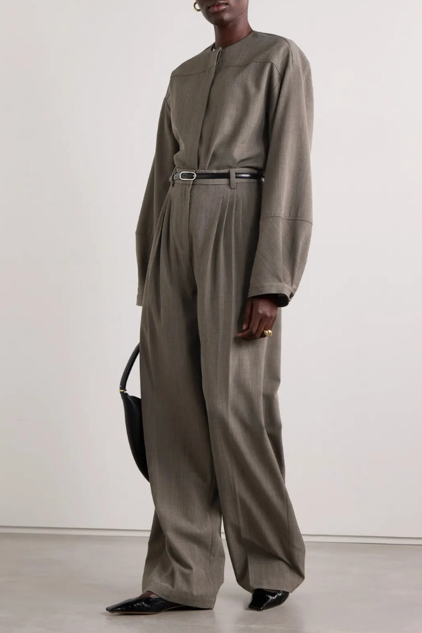 Oversized Mélange Twill Shirt and Pleated Mélange Twill Wide-leg Pants
