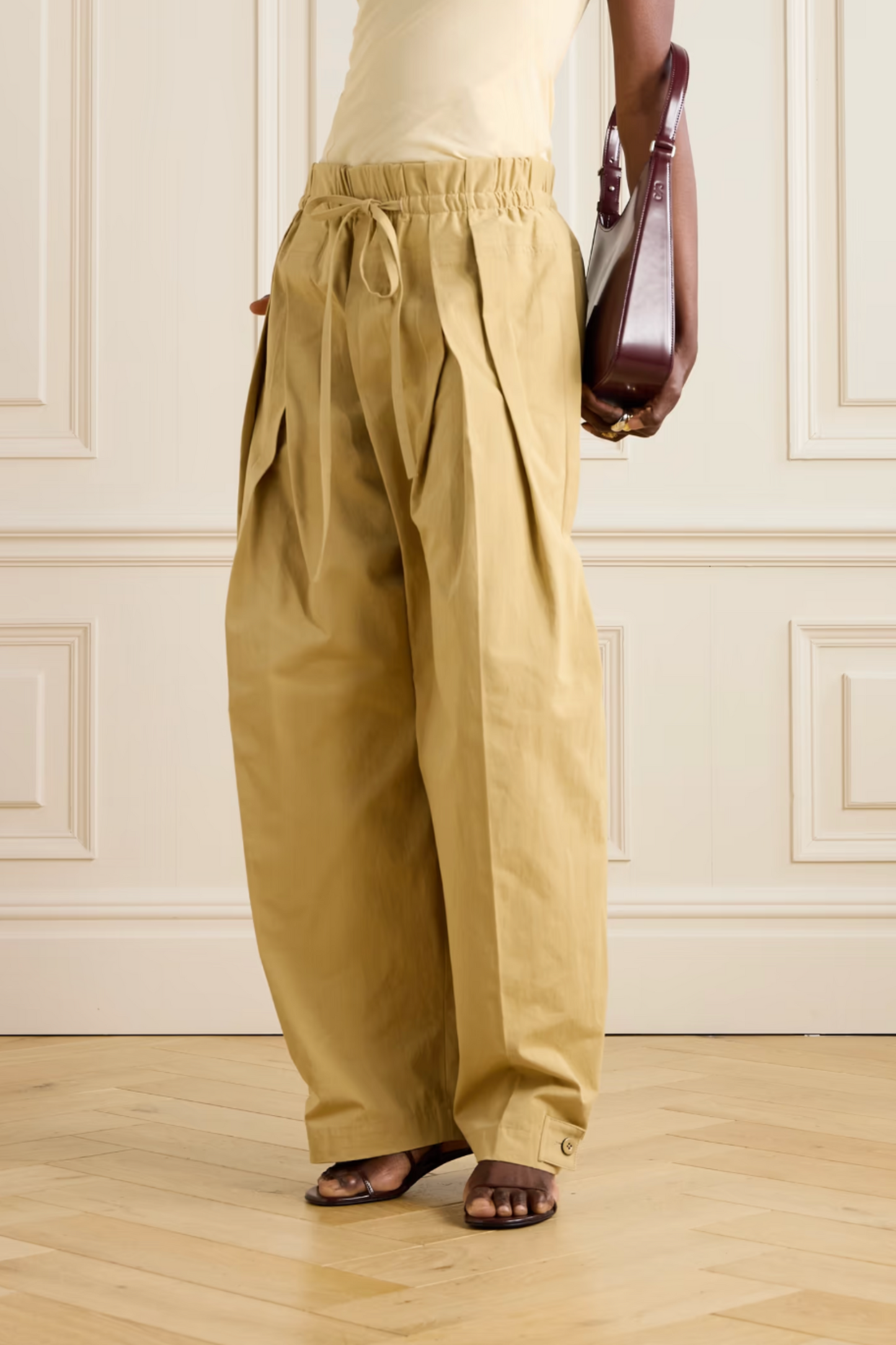 Pleated twill wide-leg pants