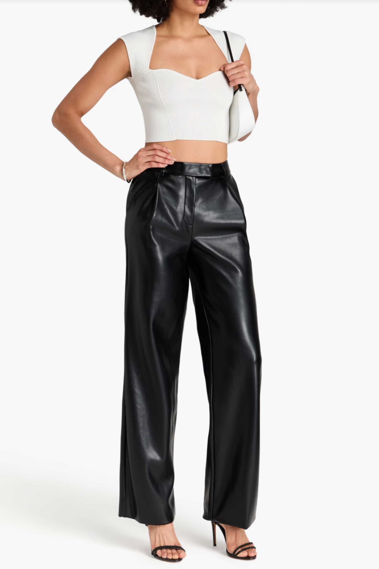 Novia Pleated Faux Leather Straight-Leg Pants