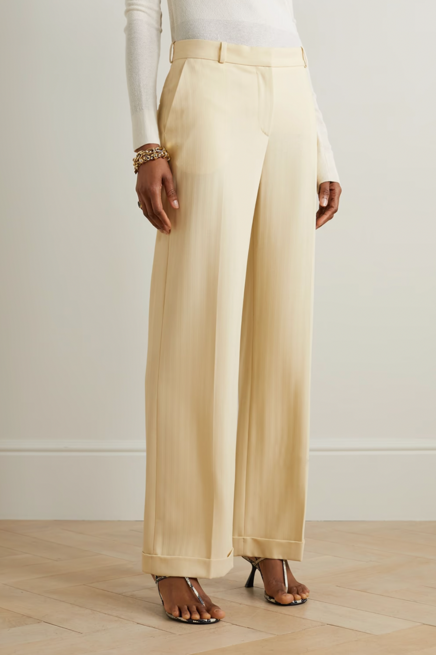 Herringbone Twill Straight-Leg Pants
