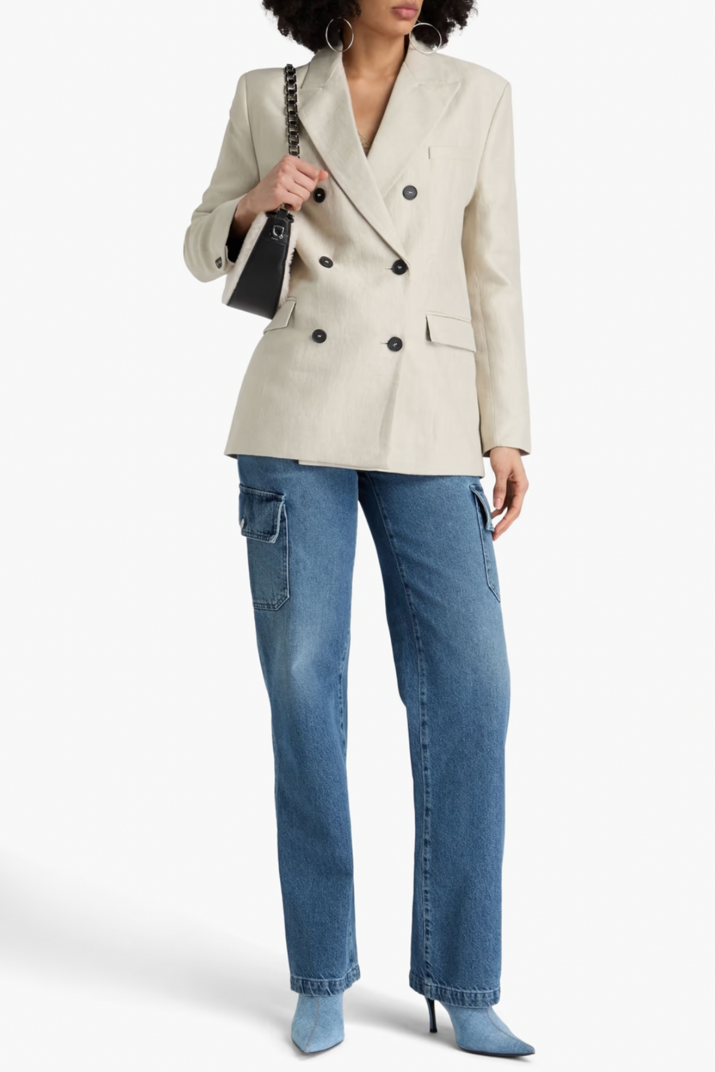 Clea Double-Breasted Cotton and Linen-Blend Gabardine Blazer