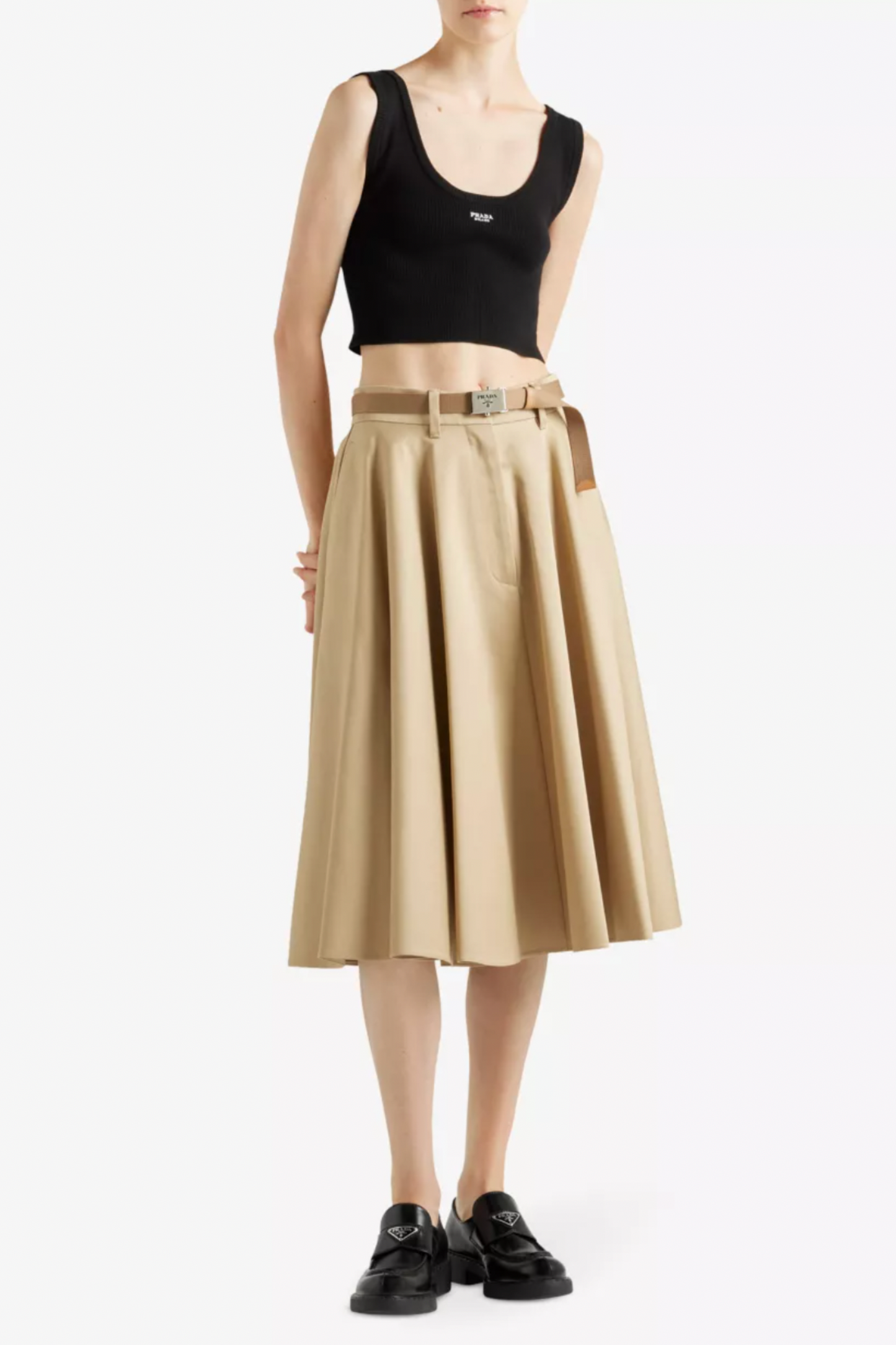 Chino Flared Cotton Midi Skirt