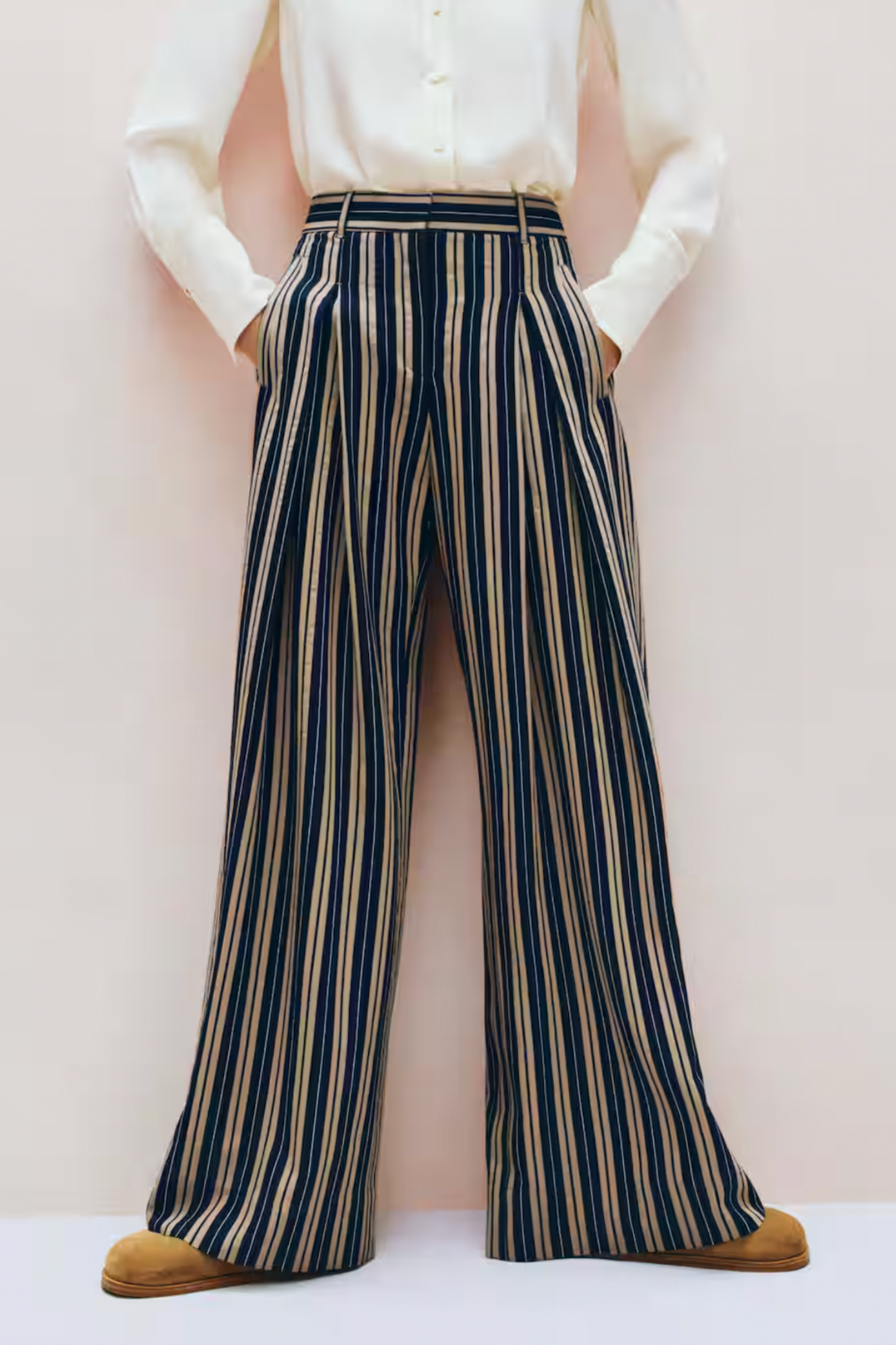 Herringbone Statement Stripe Wide-Leg Trouser