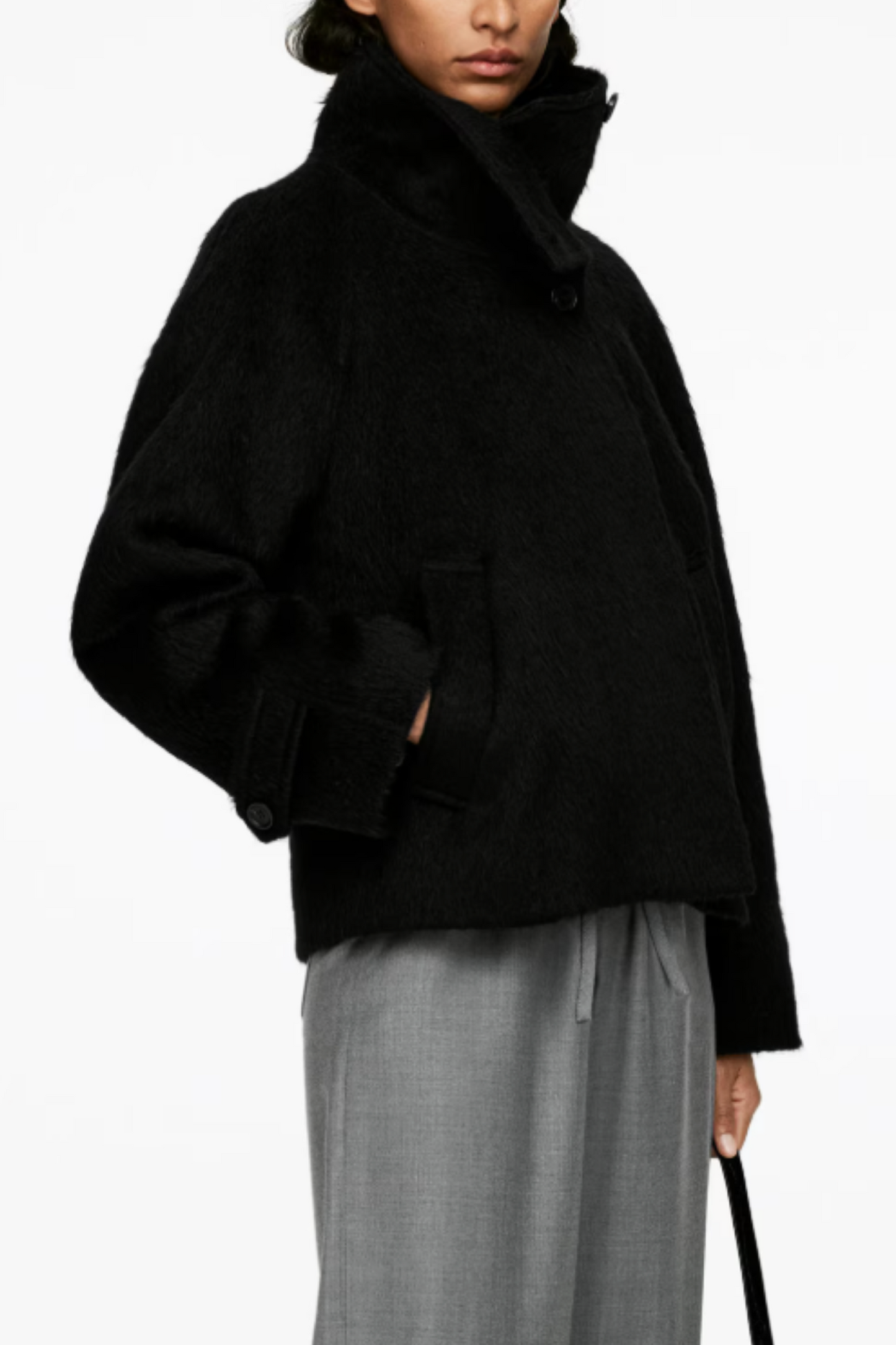 Funnel-Neck Wool-Alpaca Blend Jacket
