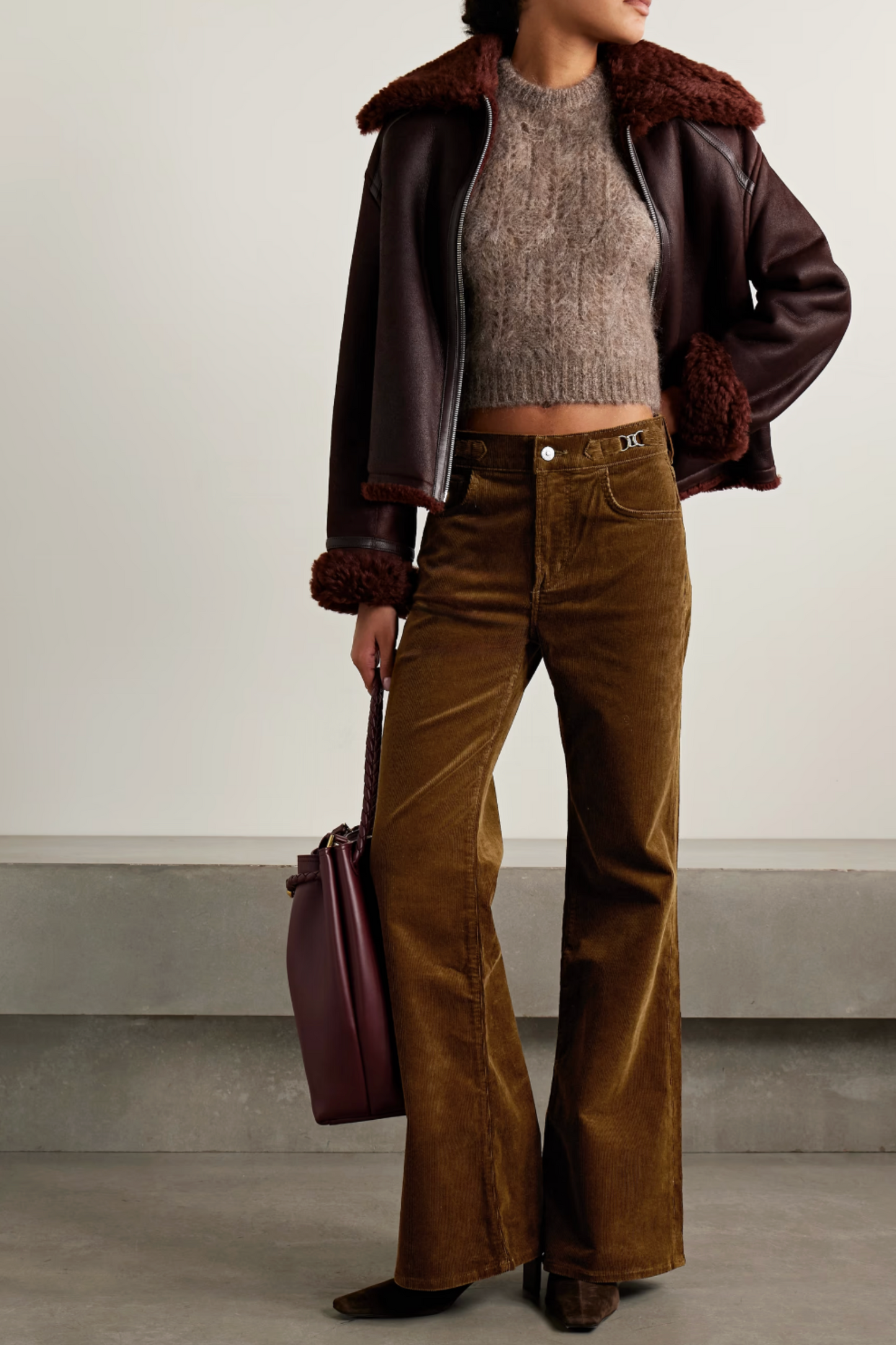 Kimberly Horsebit-embellished Stretch-cotton Corduroy Flared Pants