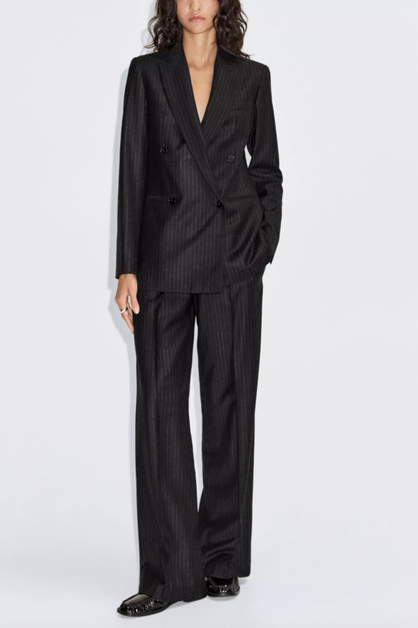 100% Wool Double-breasted Blazer and Darted Pinstripe Trousers