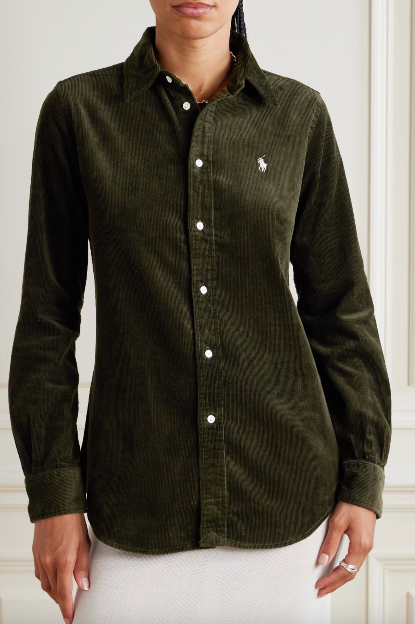 Embroidered Cotton-blend Corduroy Shirt