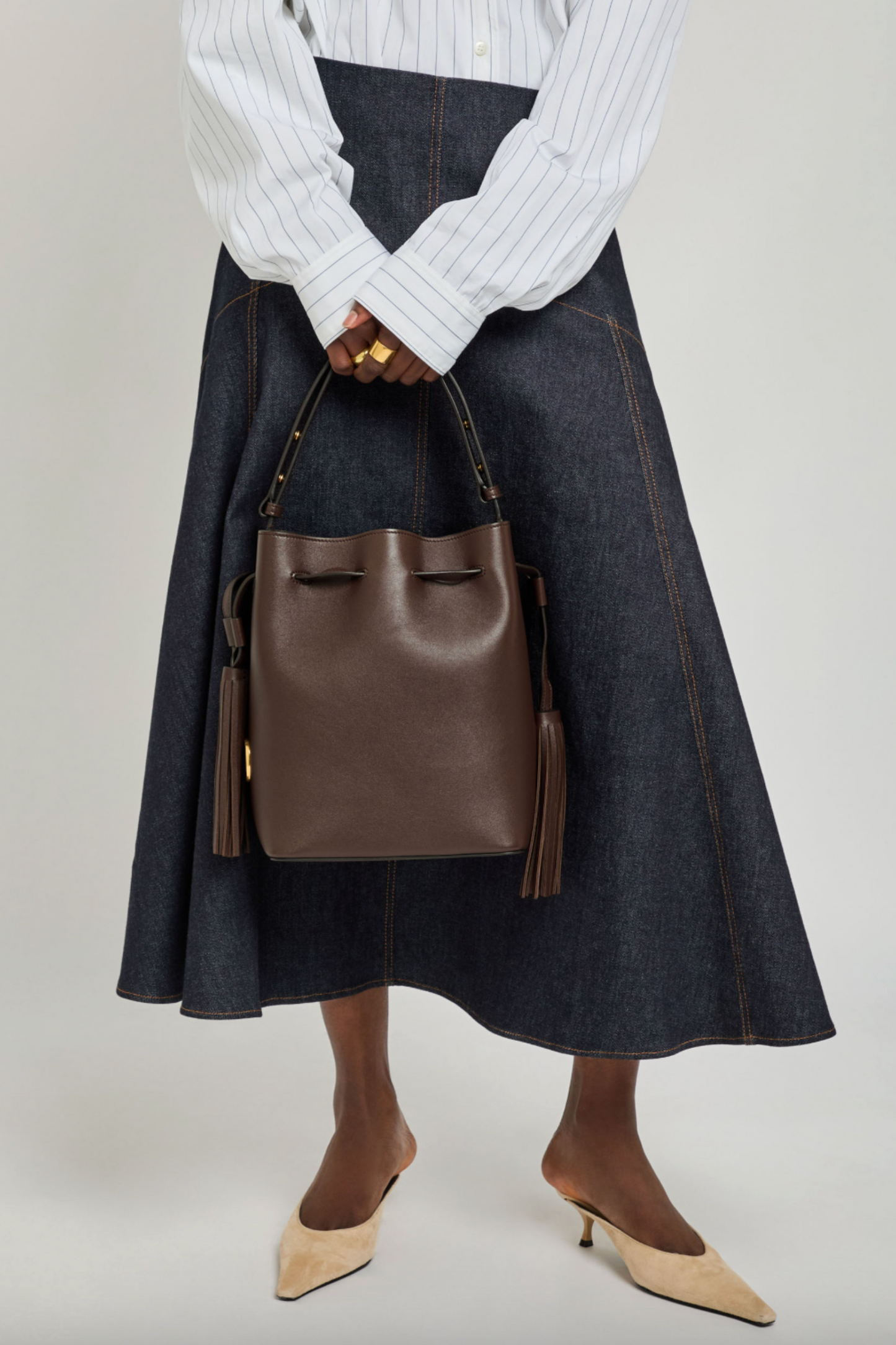 Drawstring Tassel-embellished Leather Shoulder Bag
