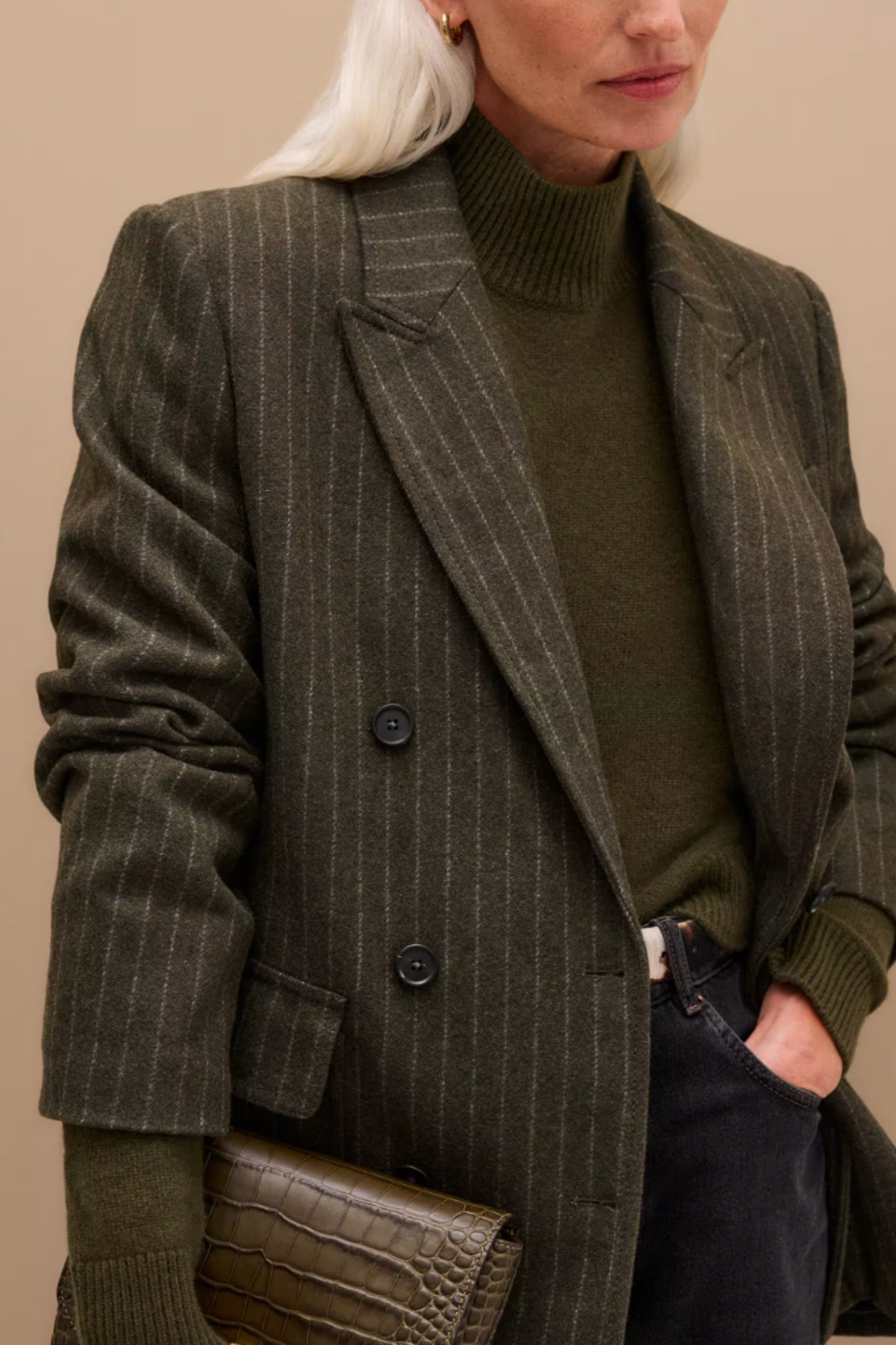 Longline Fitted Blazer Pinstripe Wool