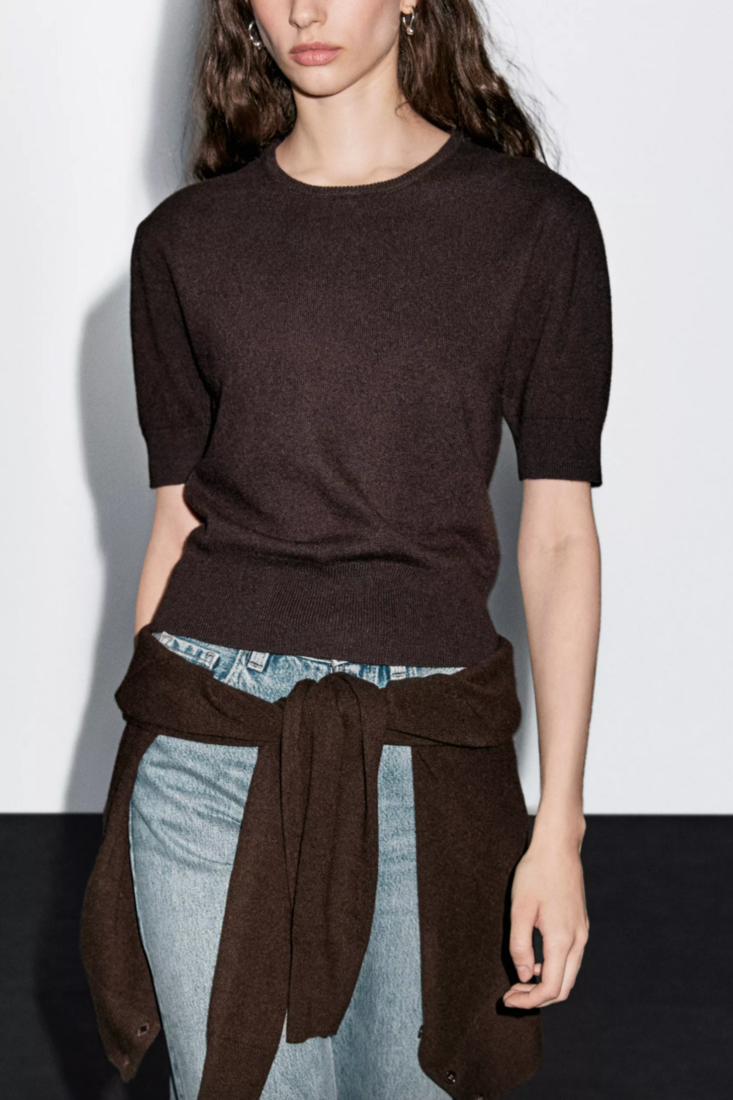 Knit Wool Blend Sweater With Short Sleeves