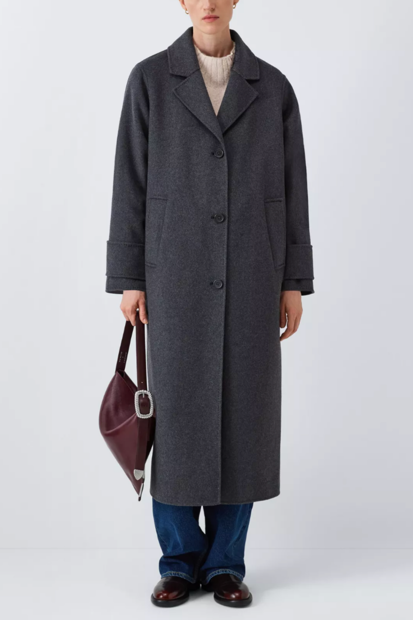 Wool Blend Cuff Detail Coat, Grey