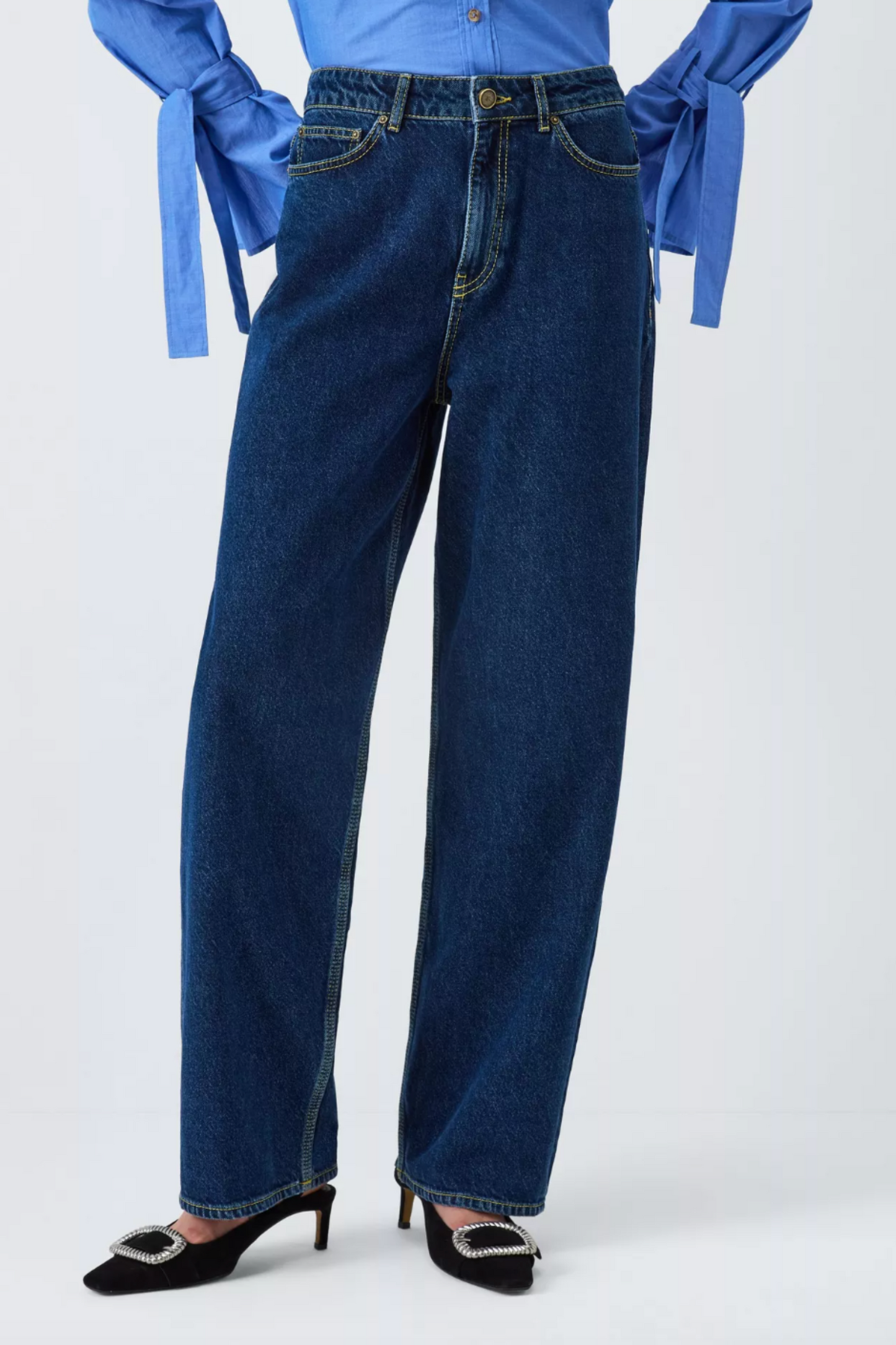 Relaxed Straight Cut High Rise Jeans, Blue Wash