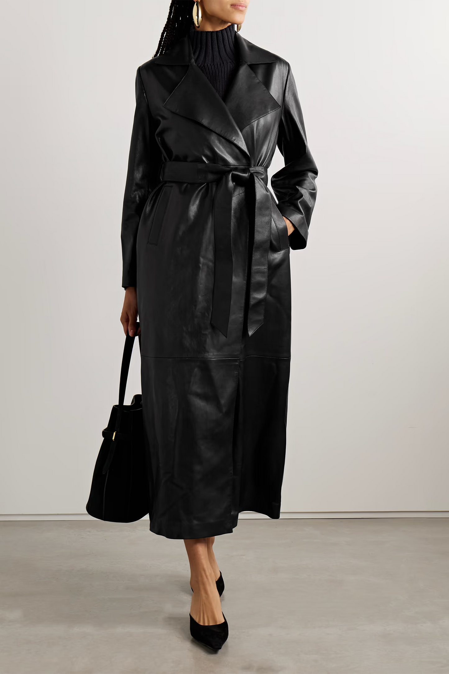 Kasha Belted Leather Trench Coat
