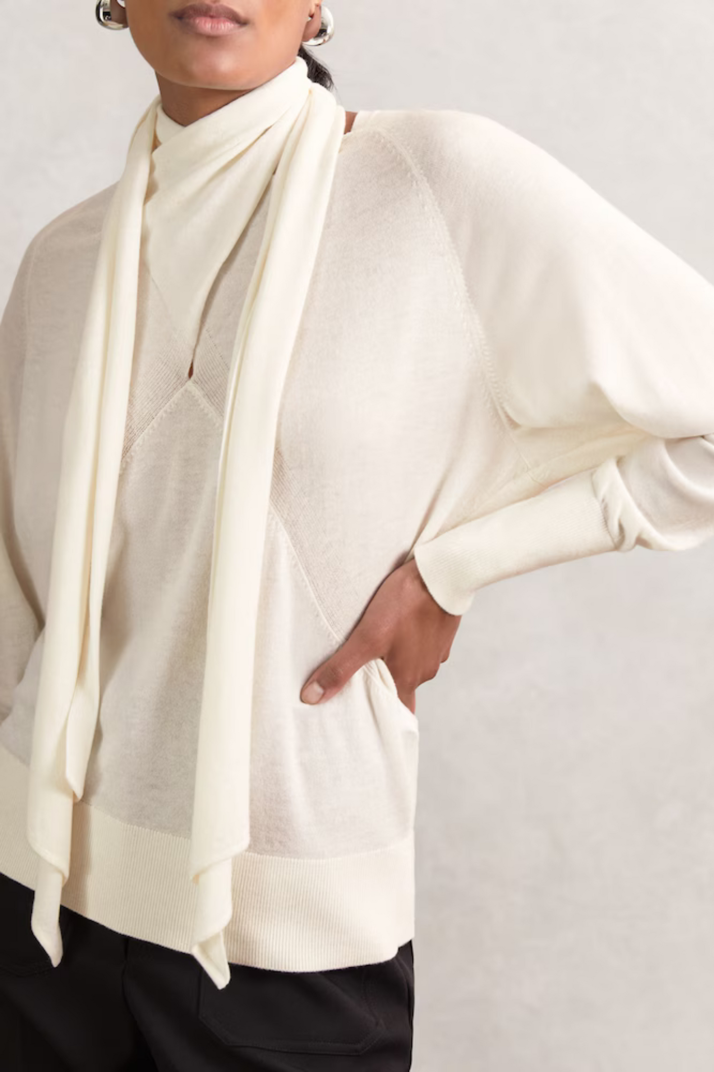 Wool Scarf-Tie Draped Jumper
