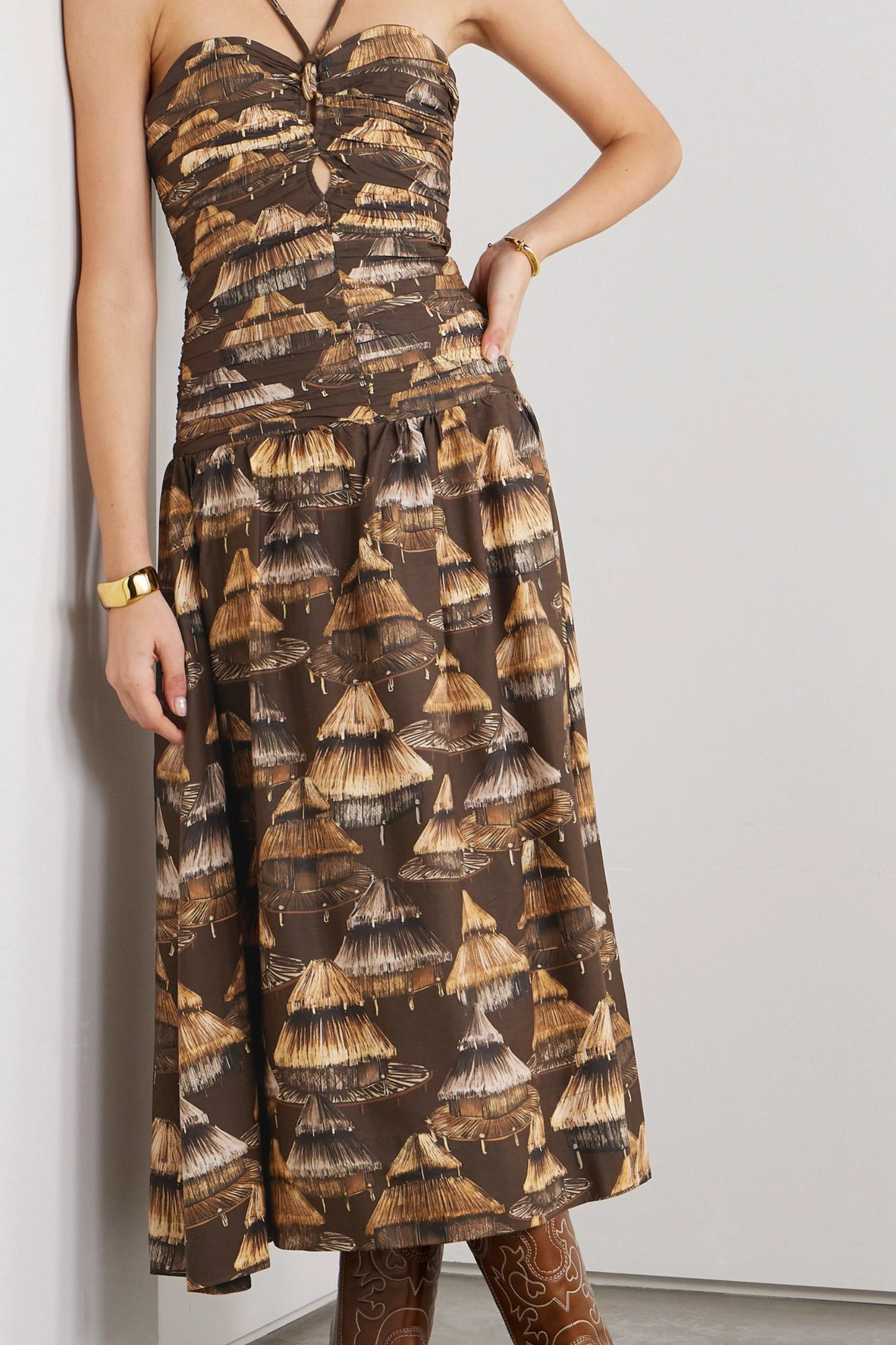 FARM RIO Shuhu Gathered Printed TENCEL™ and Cotton-blend Maxi Dress