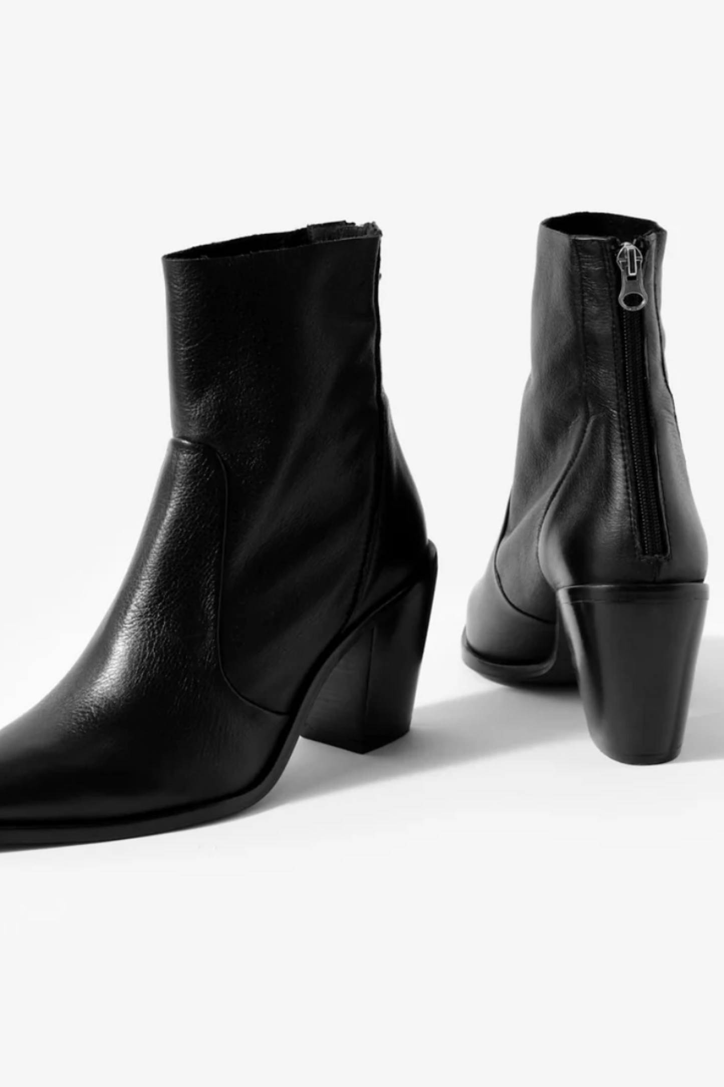 Amy Black Leather Ankle Boots