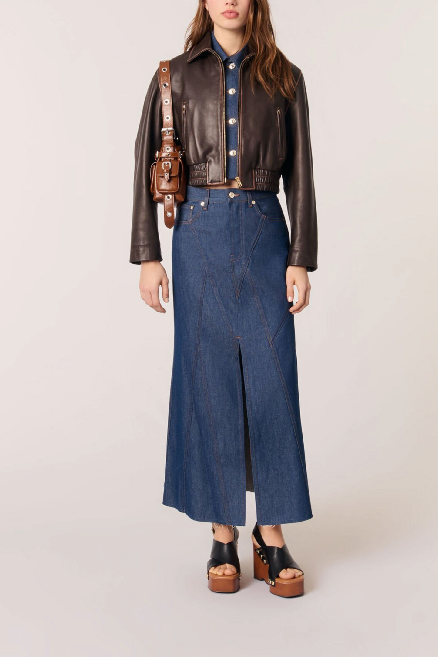 Long denim skirt