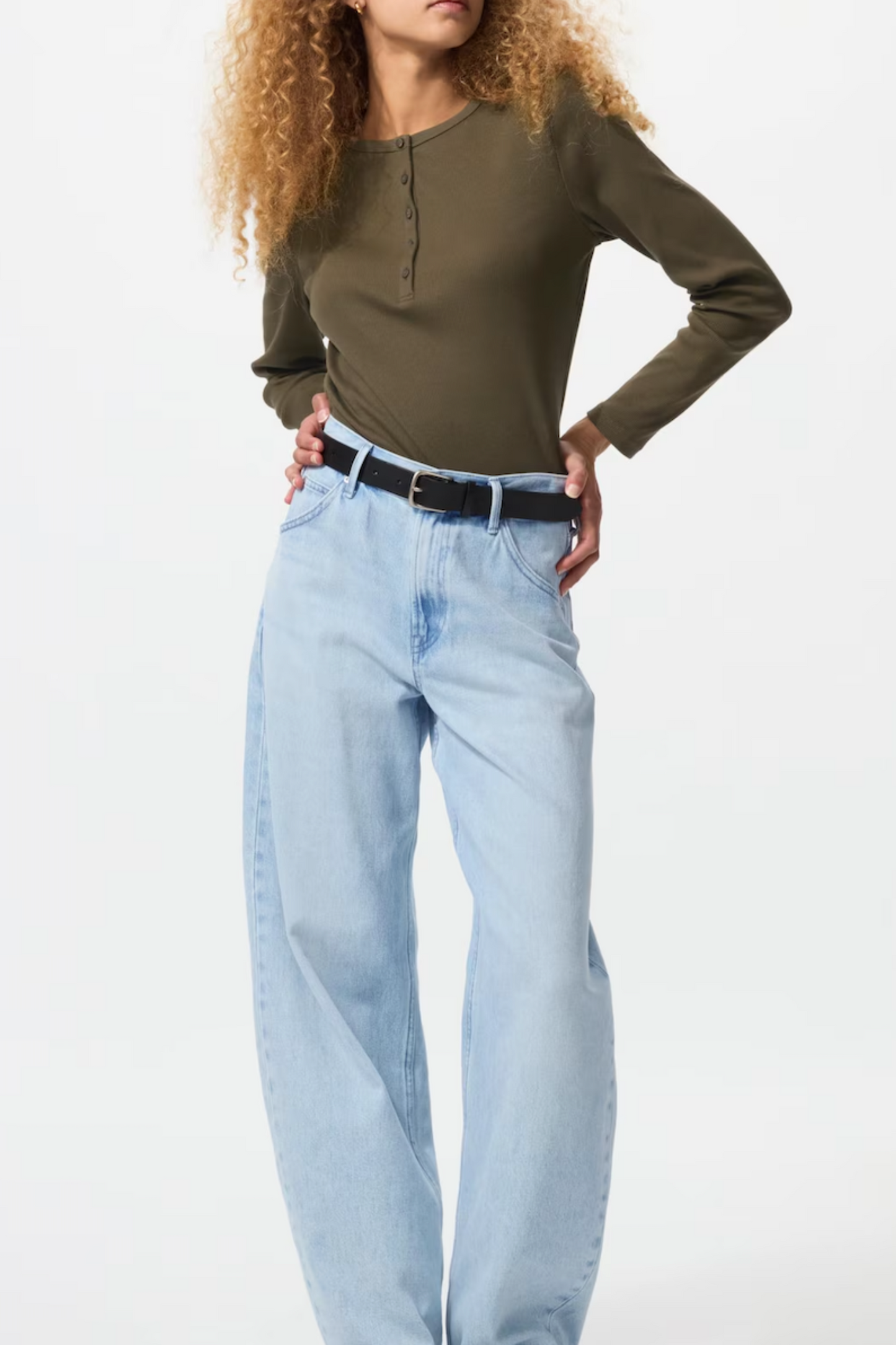 Ribbed Henley Neck T-Shirt