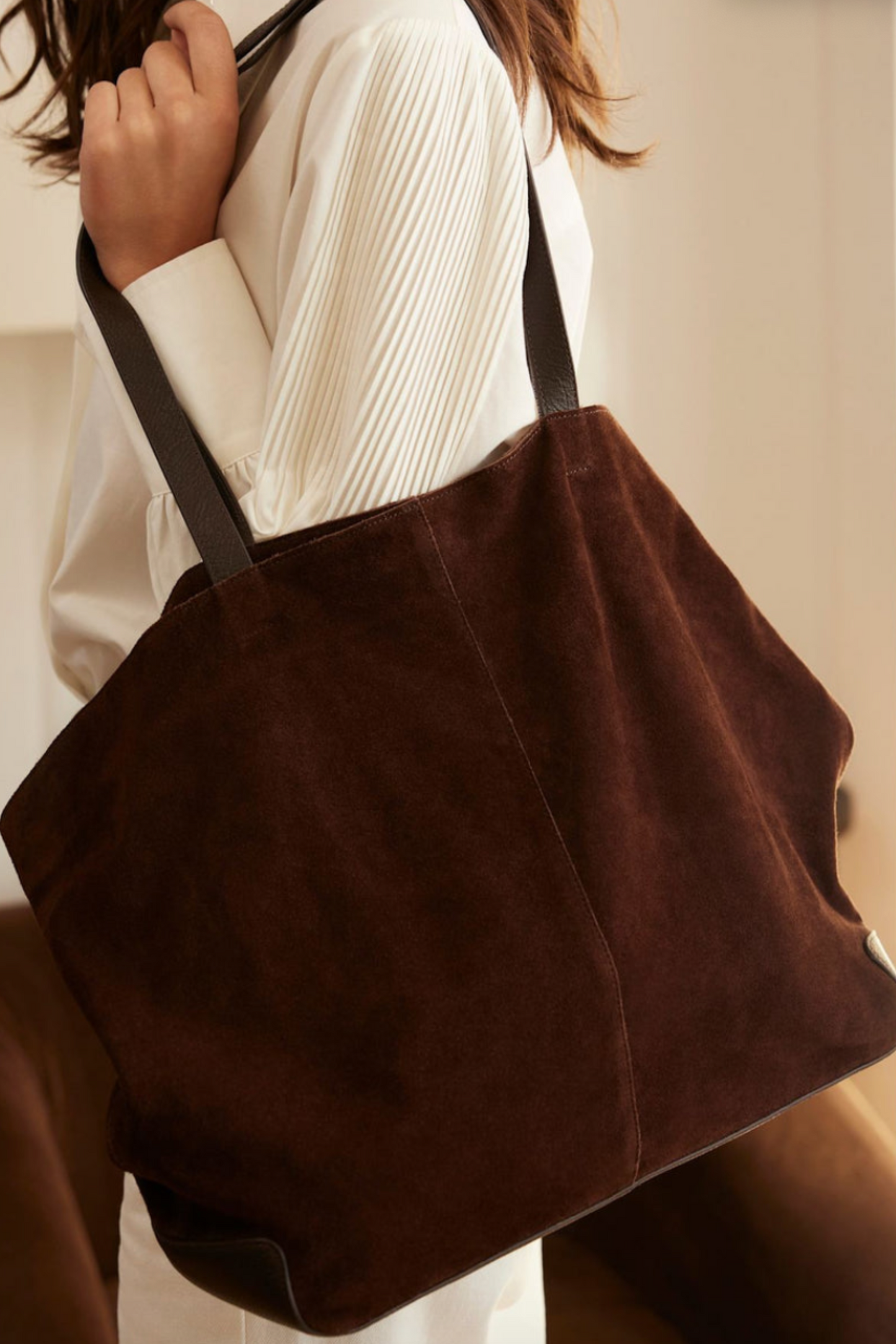 Chocolate Brown Suede Oversized Tote Bag