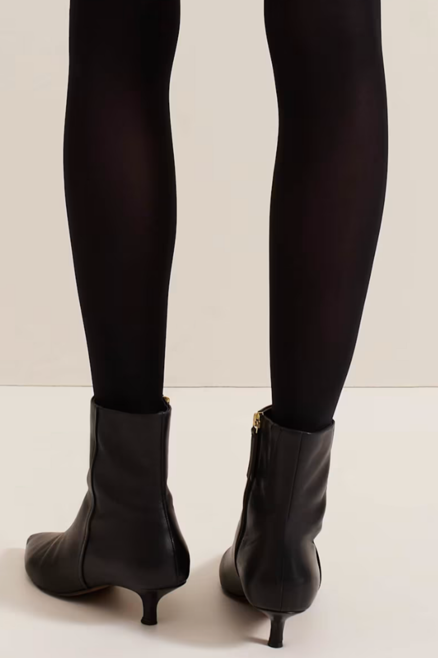 Black Leather Kitten Heel Boot