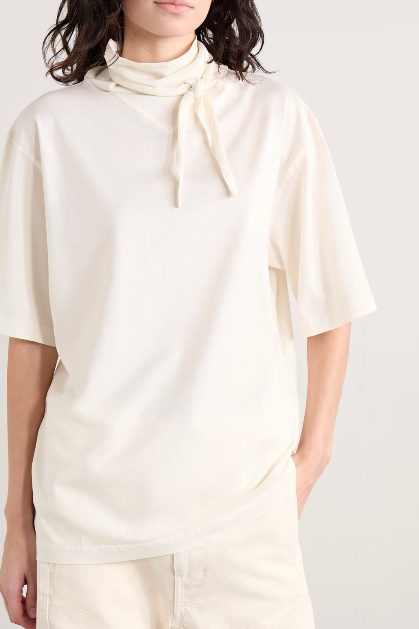 Tie-detailed cotton-jersey T-shirt
