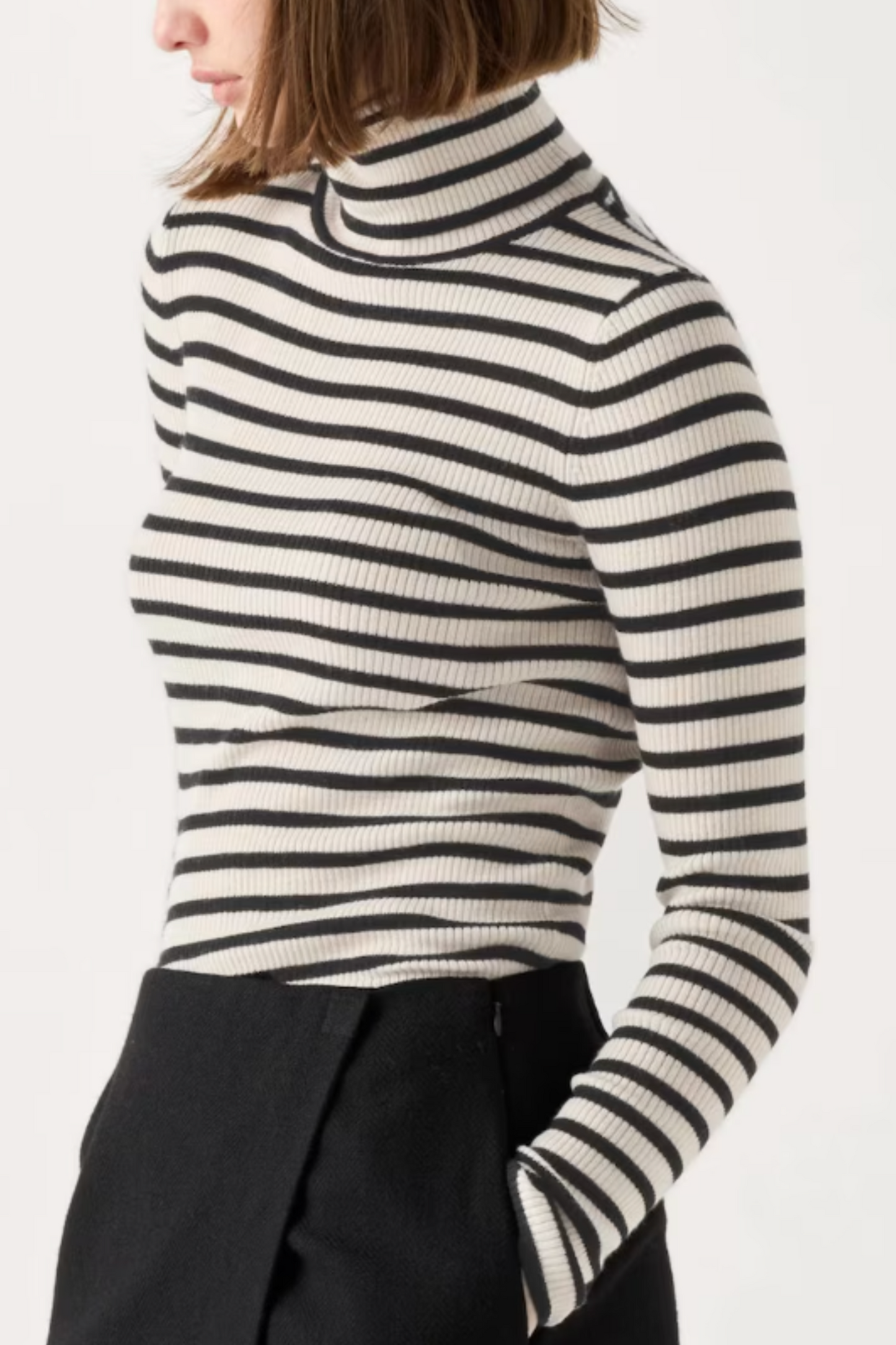 100% Merino Ribbed Turtleneck Jumper (Stripe)