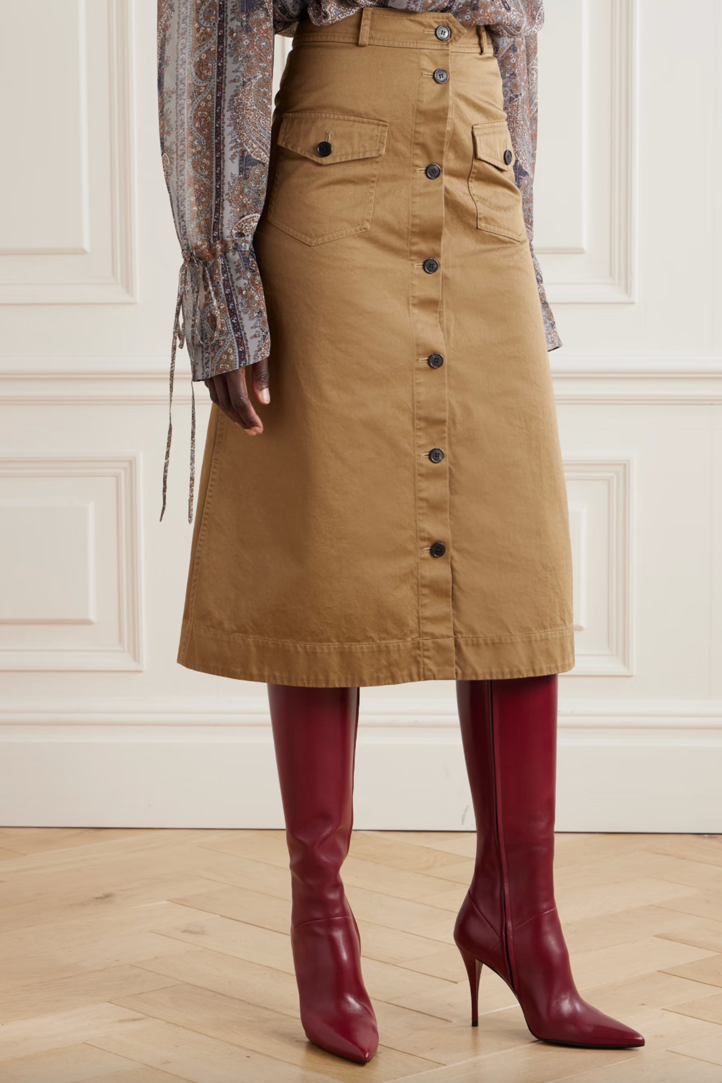 Cotton-twill midi skirt