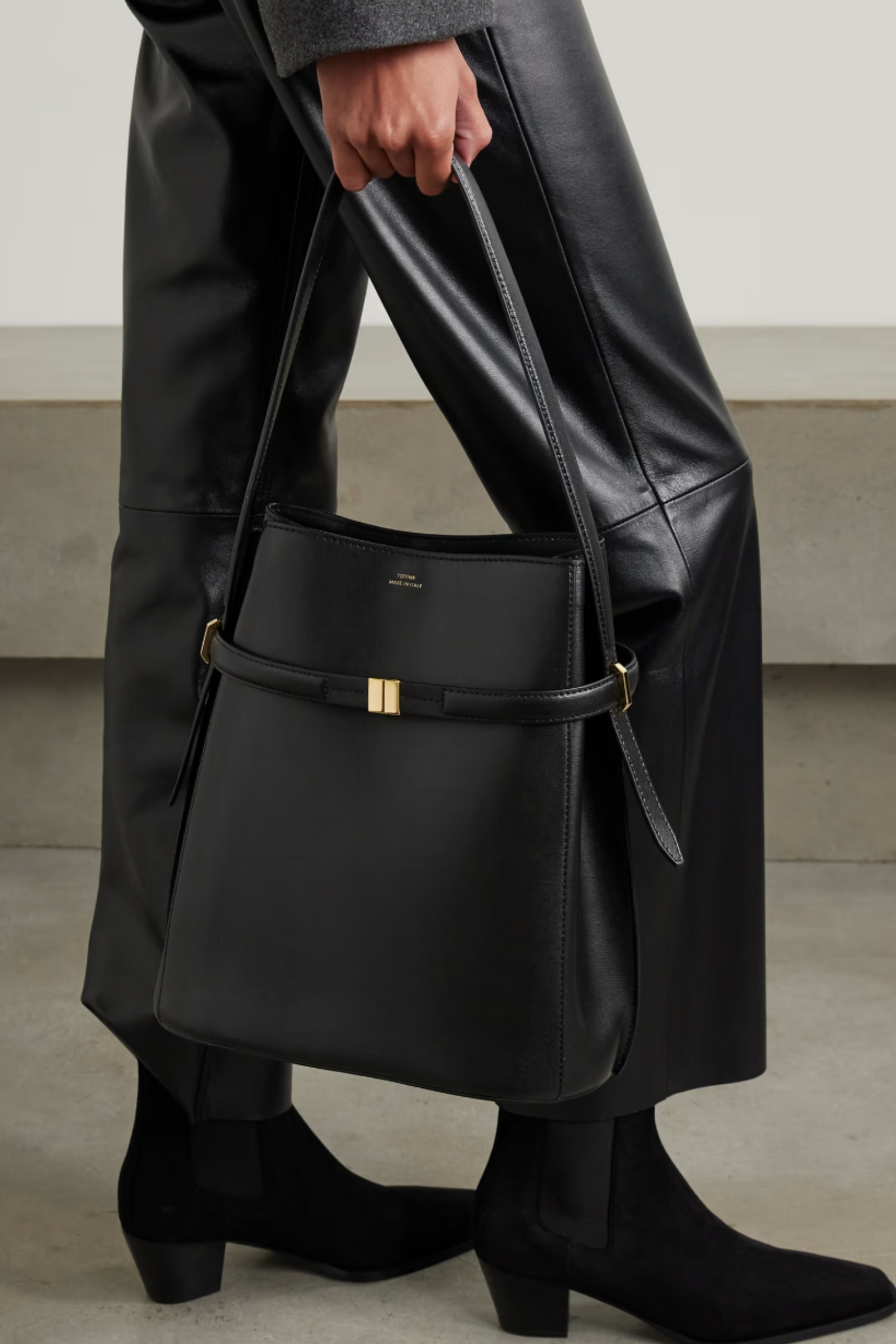 Belted leather tote